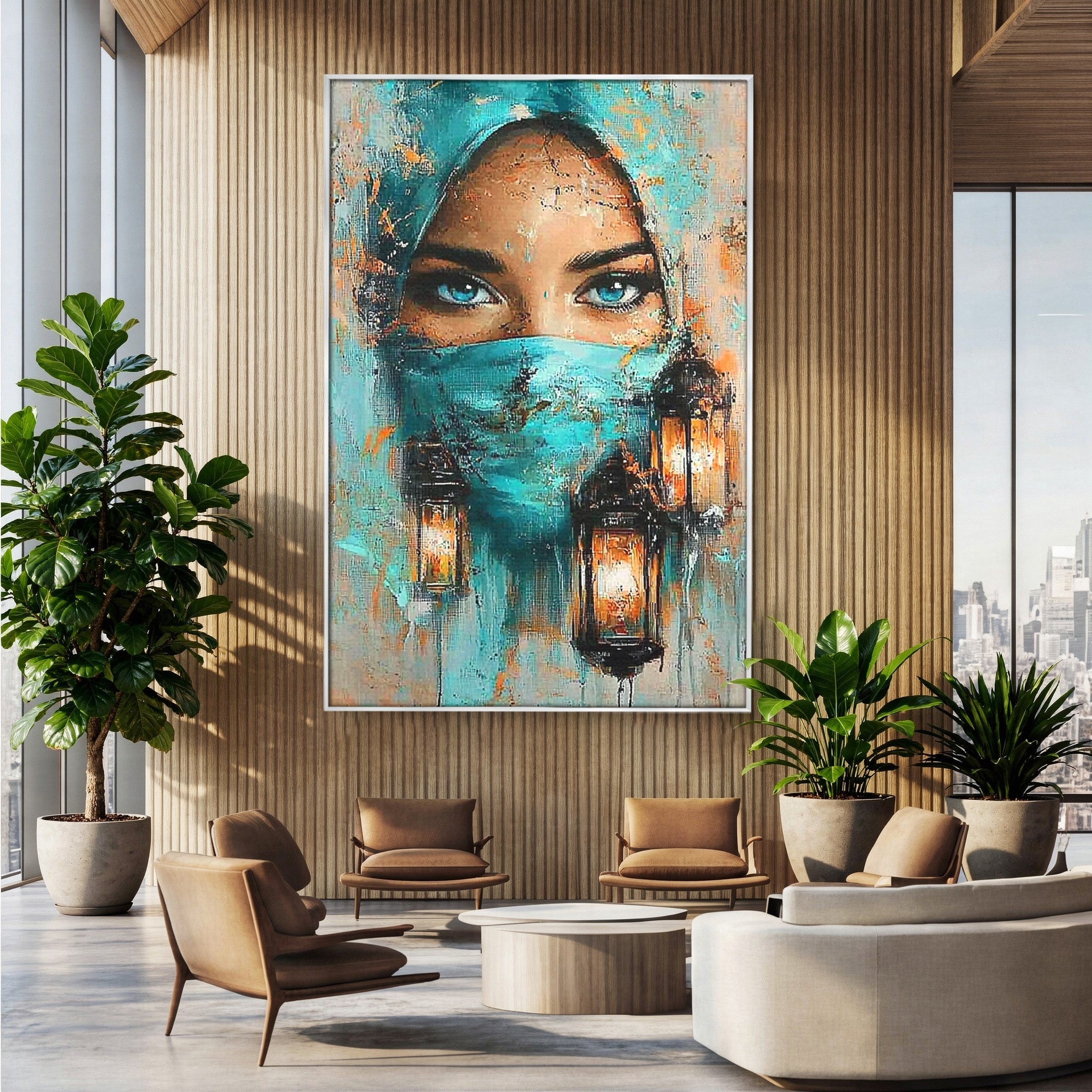 Tablou Canvas Premium LuxCanva® PI1048, Privire Misterioasa, Ochi, Frumusete, Portret, Mister, Lanterna, Living, Culori Vibrante