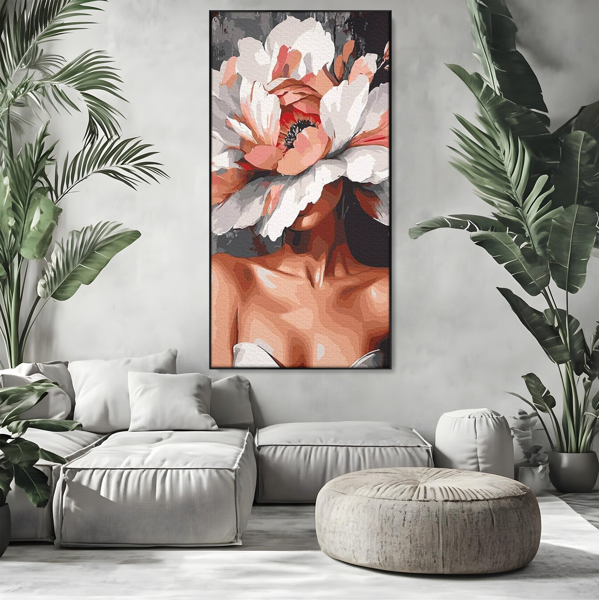 Tablou Canvas Premium LuxCanva® PI1049, Femeie Cu Floare, Femeie, Floare, Portret, Arta Abstracta, Dormitor, Culori Vibrante