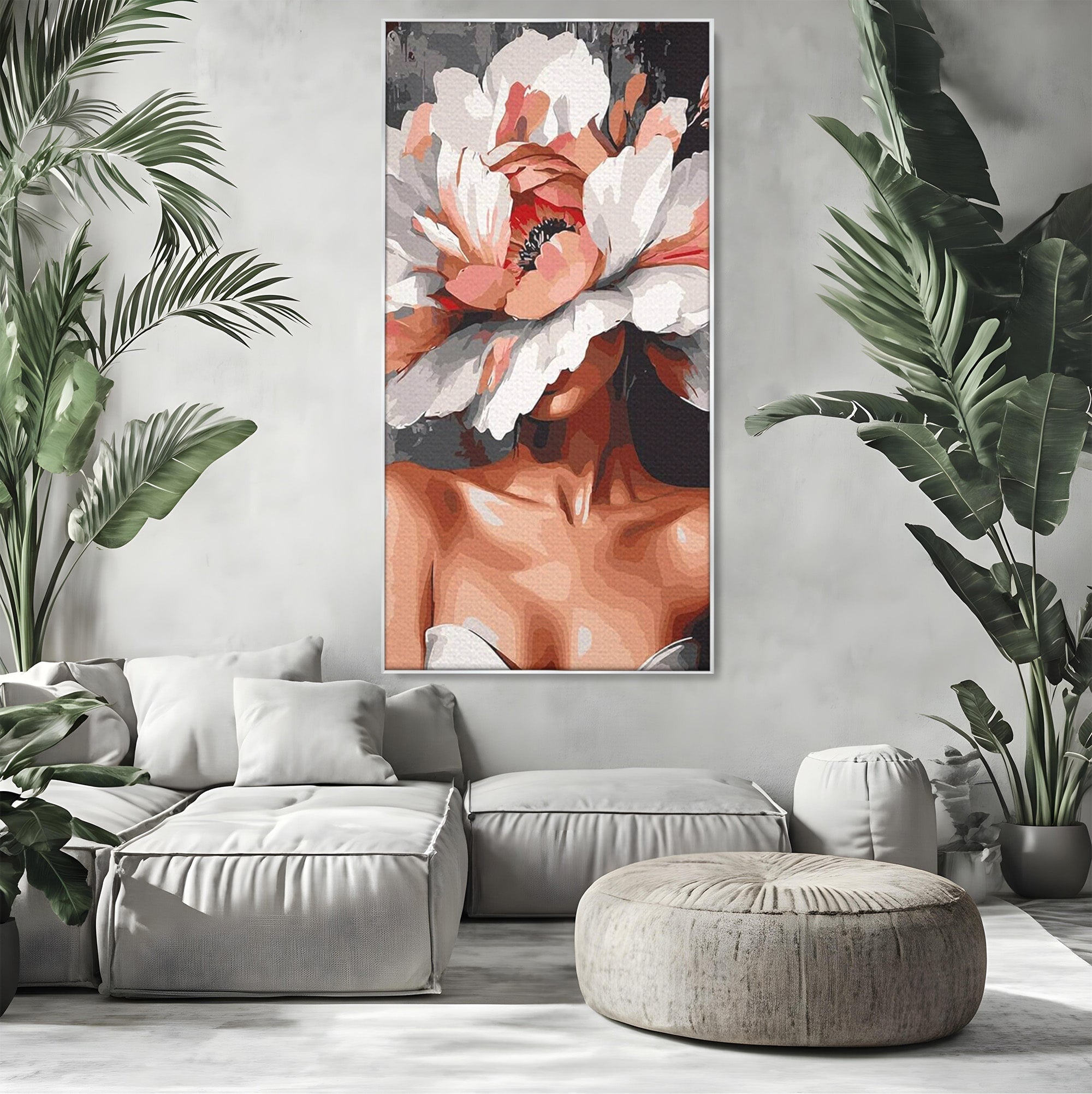 Tablou Canvas Premium LuxCanva® PI1049, Femeie Cu Floare, Femeie, Floare, Portret, Arta Abstracta, Dormitor, Culori Vibrante