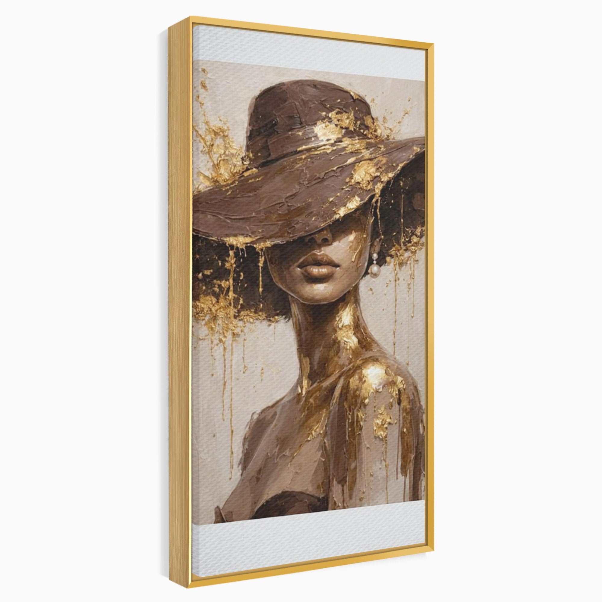 Tablou Canvas Premium LuxCanva® PI1050, Misterul Aurit, Portret, Femeie, Eleganta, Moda, Dormitor, Culori Vibrante
