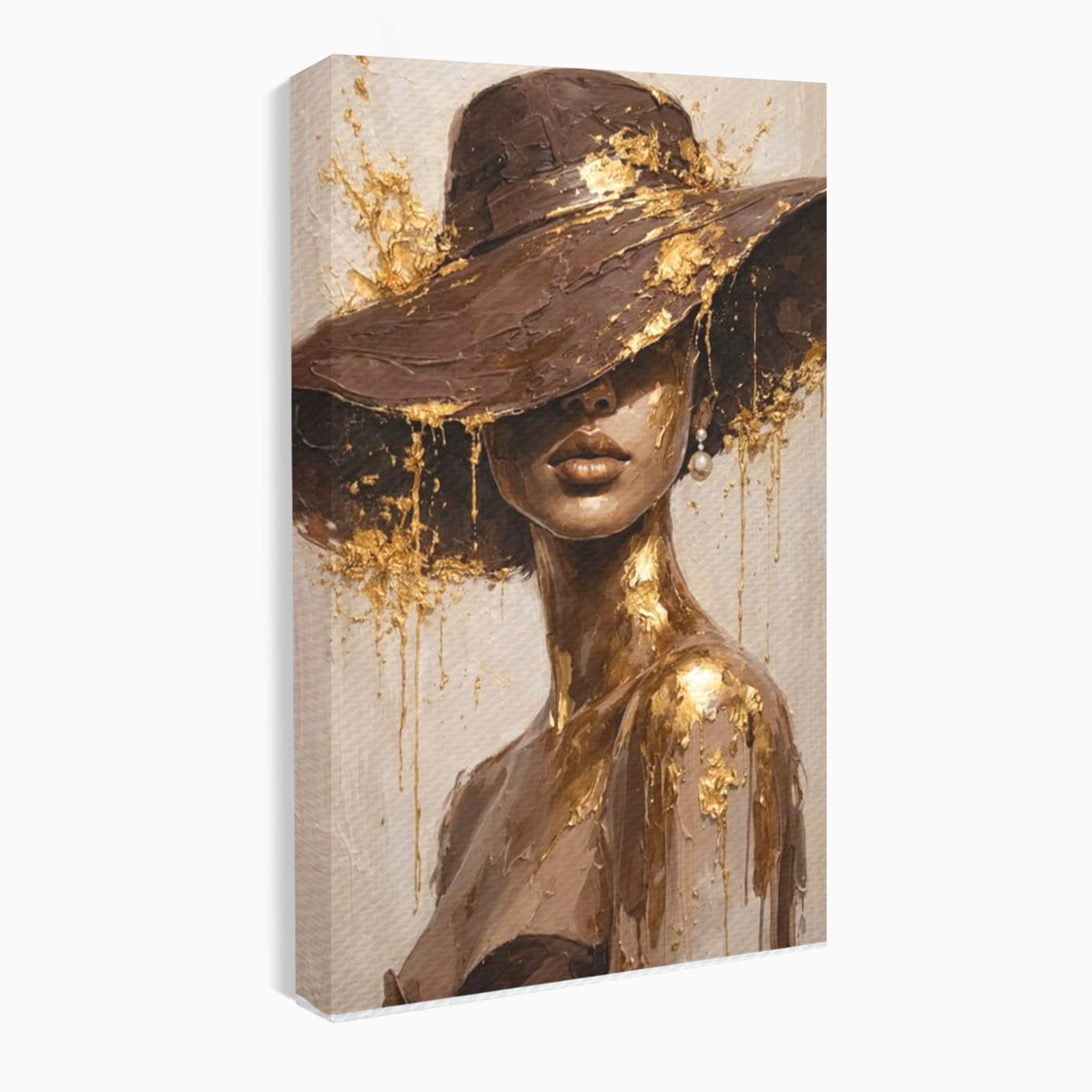 Tablou Canvas Premium LuxCanva® PI1050, Misterul Aurit, Portret, Femeie, Eleganta, Moda, Dormitor, Culori Vibrante