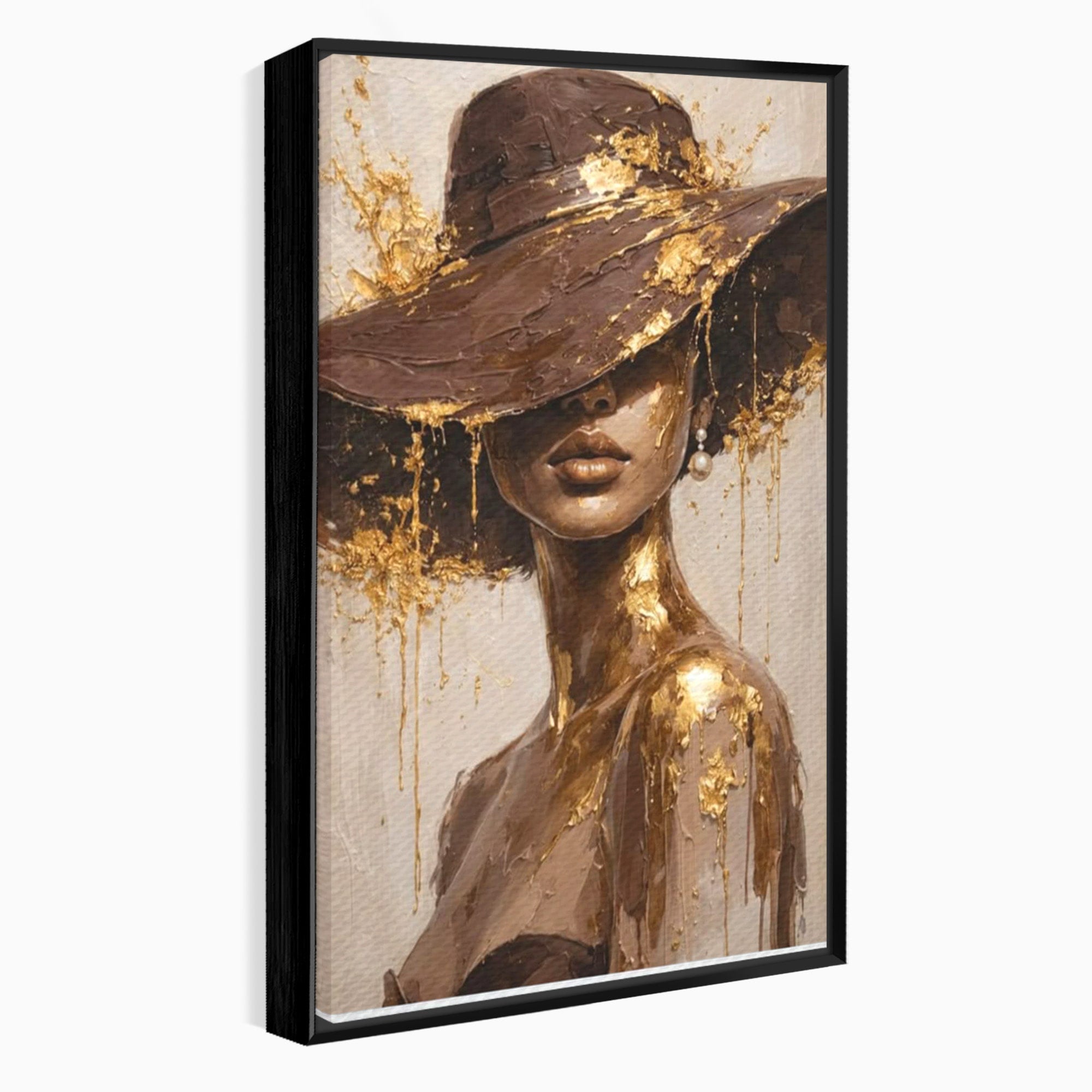 Tablou Canvas Premium LuxCanva® PI1050, Misterul Aurit, Portret, Femeie, Eleganta, Moda, Dormitor, Culori Vibrante