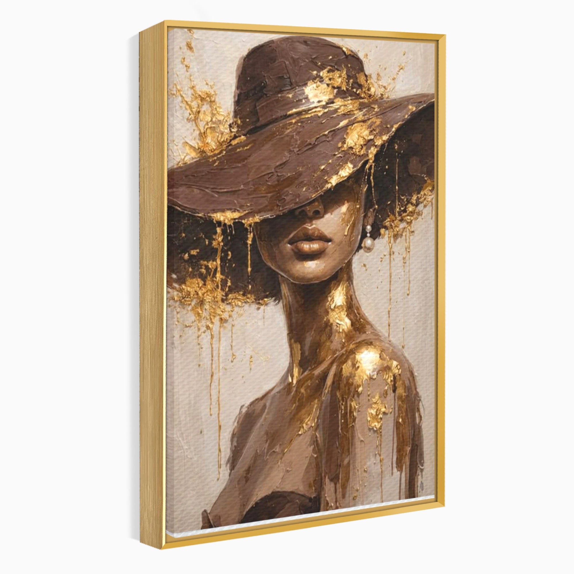 Tablou Canvas Premium LuxCanva® PI1050, Misterul Aurit, Portret, Femeie, Eleganta, Moda, Dormitor, Culori Vibrante