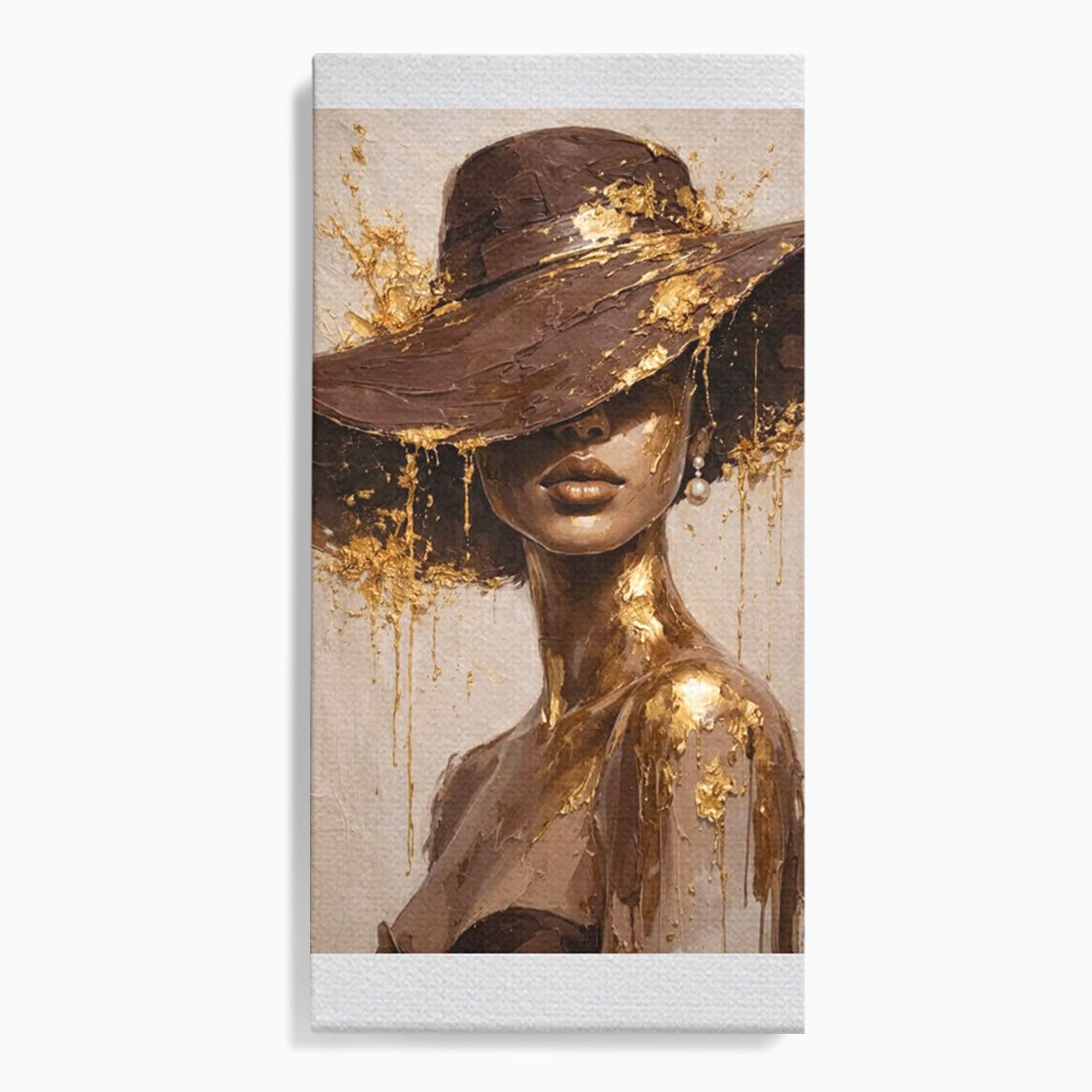 Tablou Canvas Premium LuxCanva® PI1050, Misterul Aurit, Portret, Femeie, Eleganta, Moda, Dormitor, Culori Vibrante