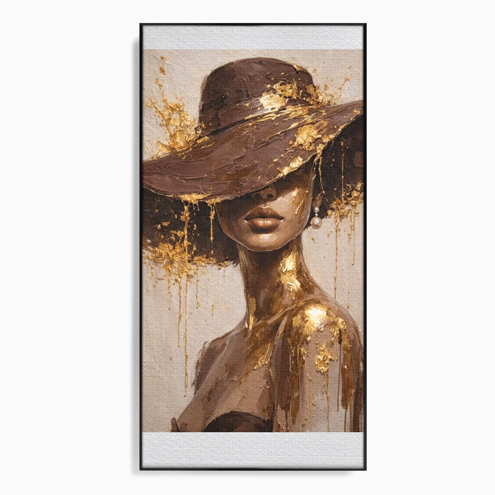 Tablou Canvas Premium LuxCanva® PI1050, Misterul Aurit, Portret, Femeie, Eleganta, Moda, Dormitor, Culori Vibrante