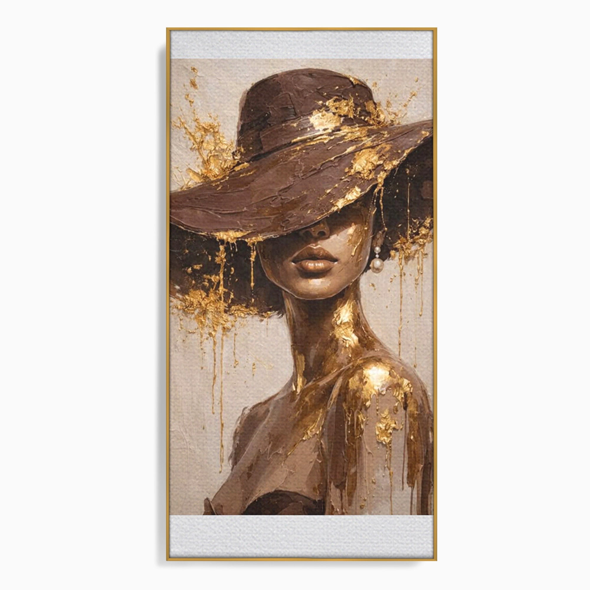 Tablou Canvas Premium LuxCanva® PI1050, Misterul Aurit, Portret, Femeie, Eleganta, Moda, Dormitor, Culori Vibrante