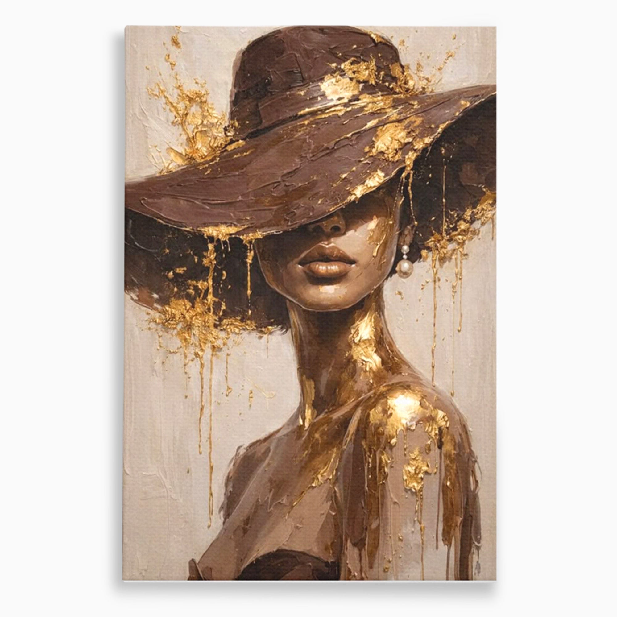 Tablou Canvas Premium LuxCanva® PI1050, Misterul Aurit, Portret, Femeie, Eleganta, Moda, Dormitor, Culori Vibrante