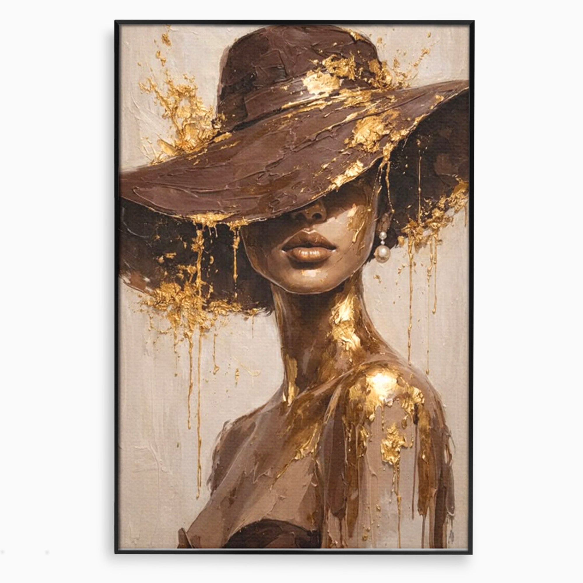 Tablou Canvas Premium LuxCanva® PI1050, Misterul Aurit, Portret, Femeie, Eleganta, Moda, Dormitor, Culori Vibrante