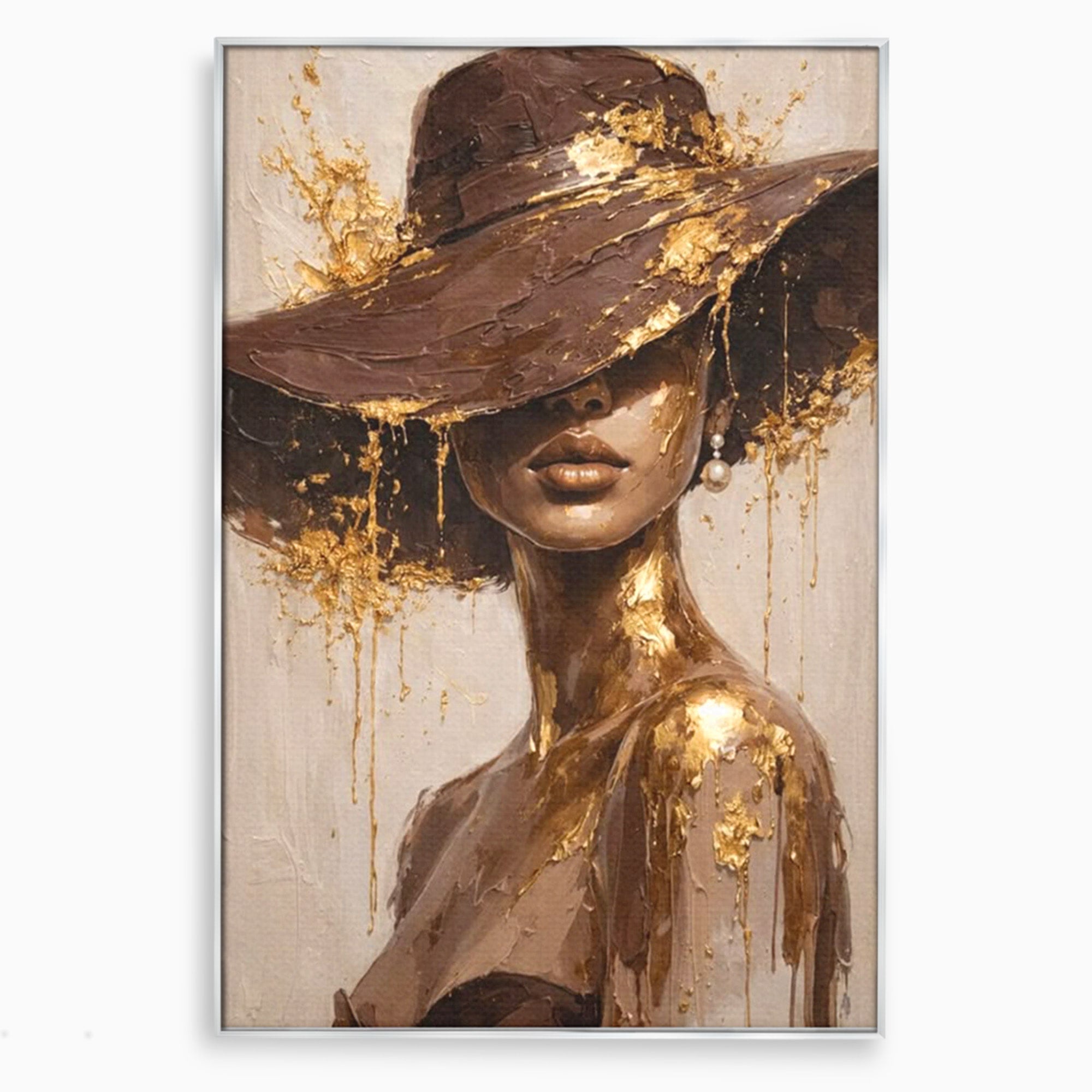 Tablou Canvas Premium LuxCanva® PI1050, Misterul Aurit, Portret, Femeie, Eleganta, Moda, Dormitor, Culori Vibrante