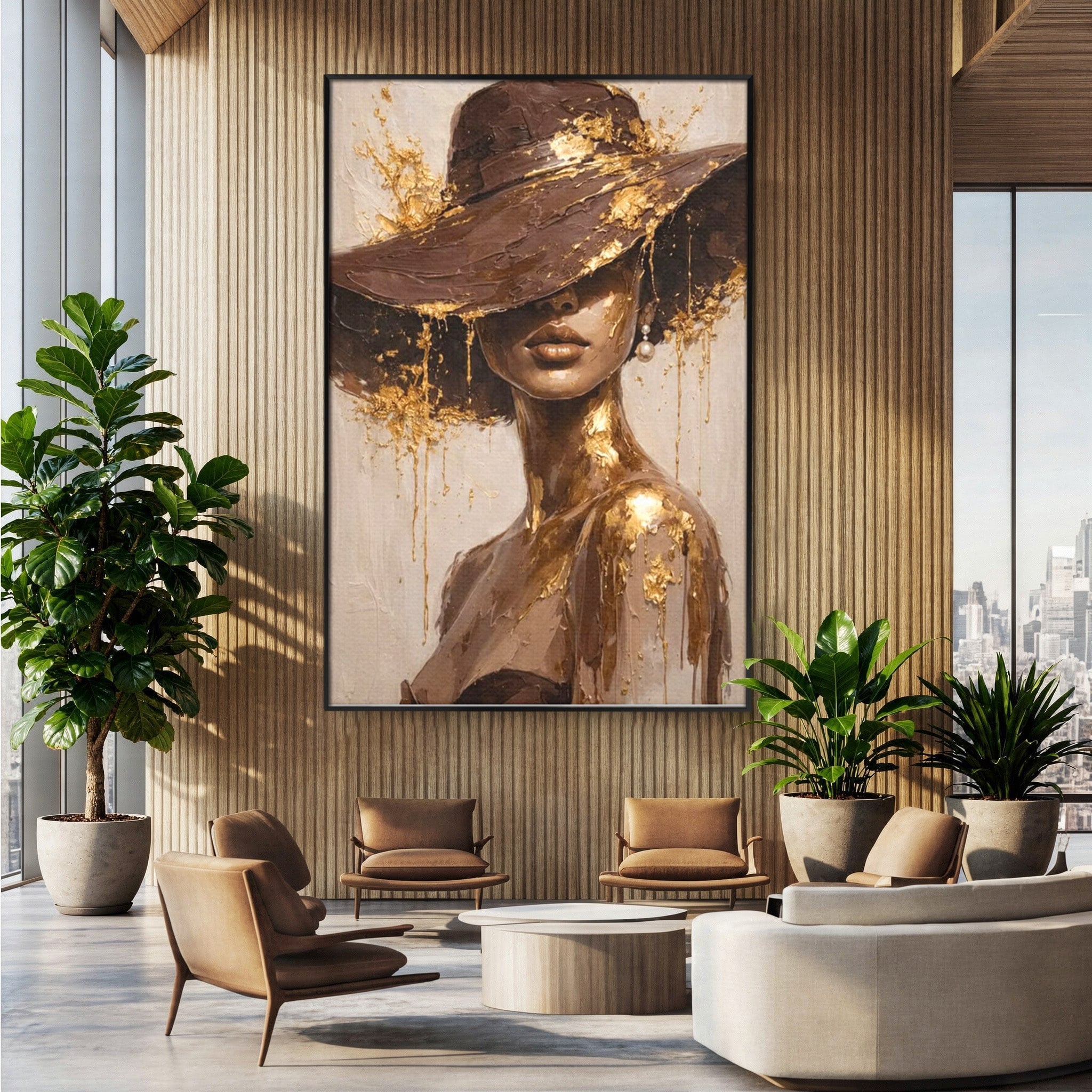 Tablou Canvas Premium LuxCanva® PI1050, Misterul Aurit, Portret, Femeie, Eleganta, Moda, Dormitor, Culori Vibrante