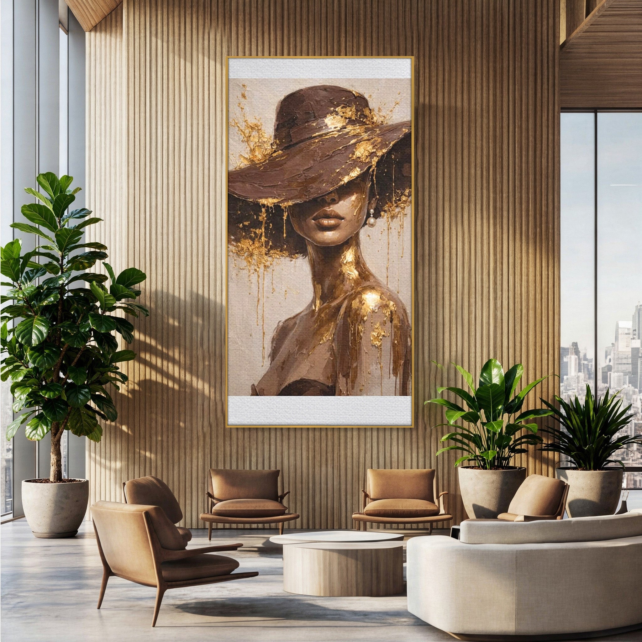 Tablou Canvas Premium LuxCanva® PI1050, Misterul Aurit, Portret, Femeie, Eleganta, Moda, Dormitor, Culori Vibrante