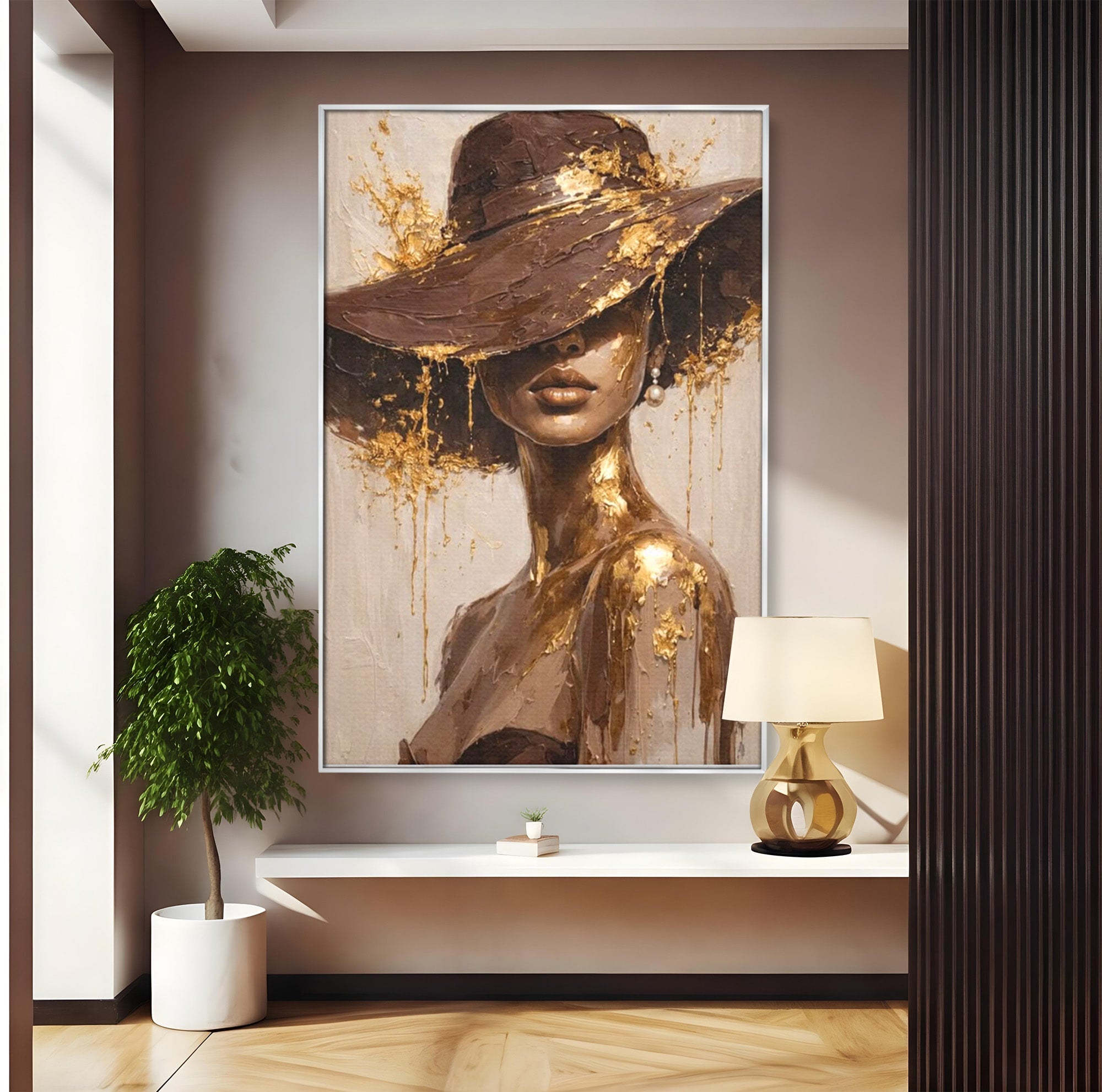 Tablou Canvas Premium LuxCanva® PI1050, Misterul Aurit, Portret, Femeie, Eleganta, Moda, Dormitor, Culori Vibrante