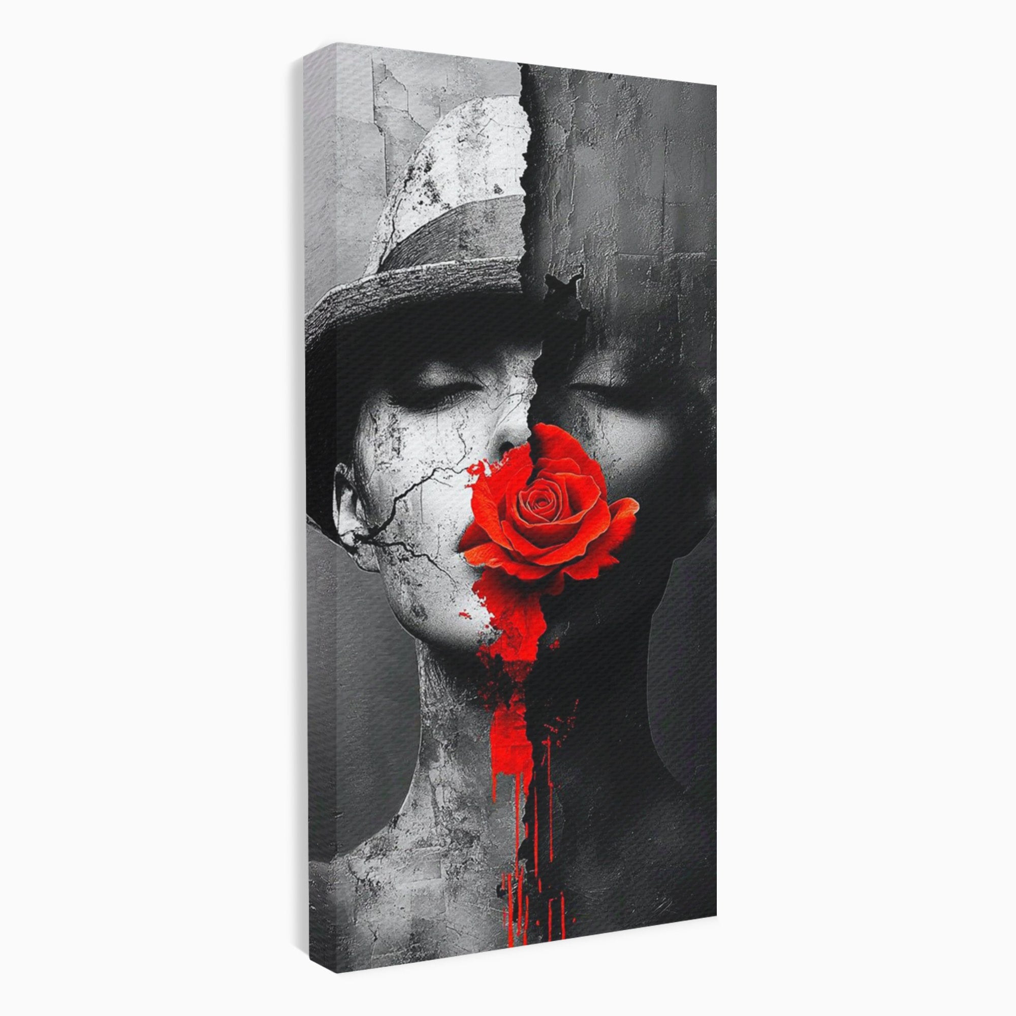 Tablou Canvas Premium LuxCanva® PI1051, Portret Cu Trandafir Rosu, Portret, Trandafir, Abstract, Living, Dormitor, Culori Vibrante