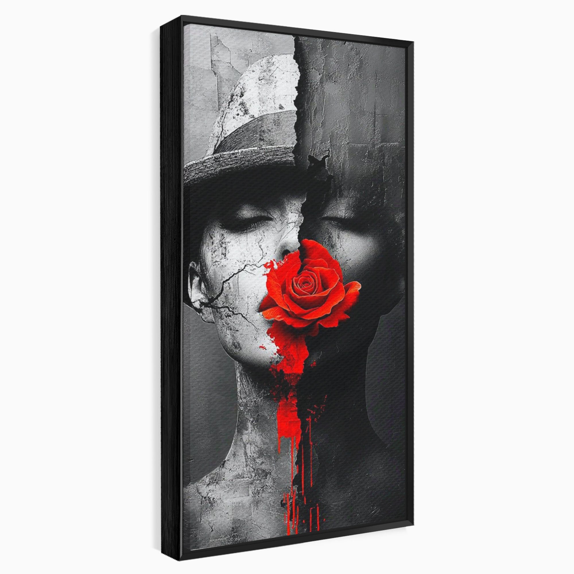 Tablou Canvas Premium LuxCanva® PI1051, Portret Cu Trandafir Rosu, Portret, Trandafir, Abstract, Living, Dormitor, Culori Vibrante