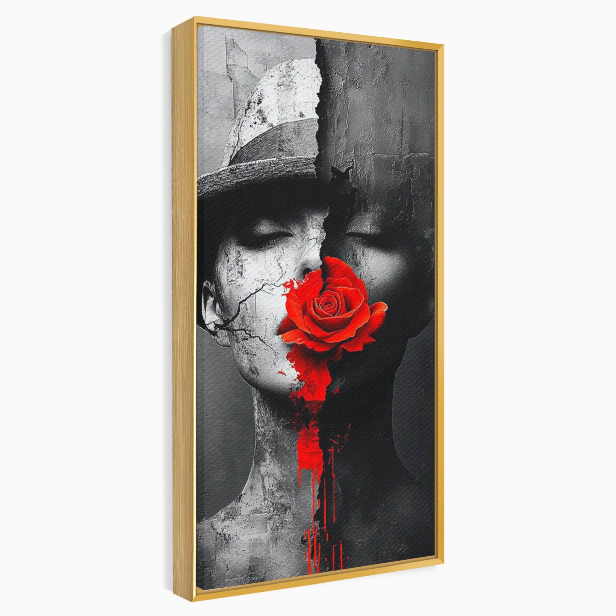 Tablou Canvas Premium LuxCanva® PI1051, Portret Cu Trandafir Rosu, Portret, Trandafir, Abstract, Living, Dormitor, Culori Vibrante