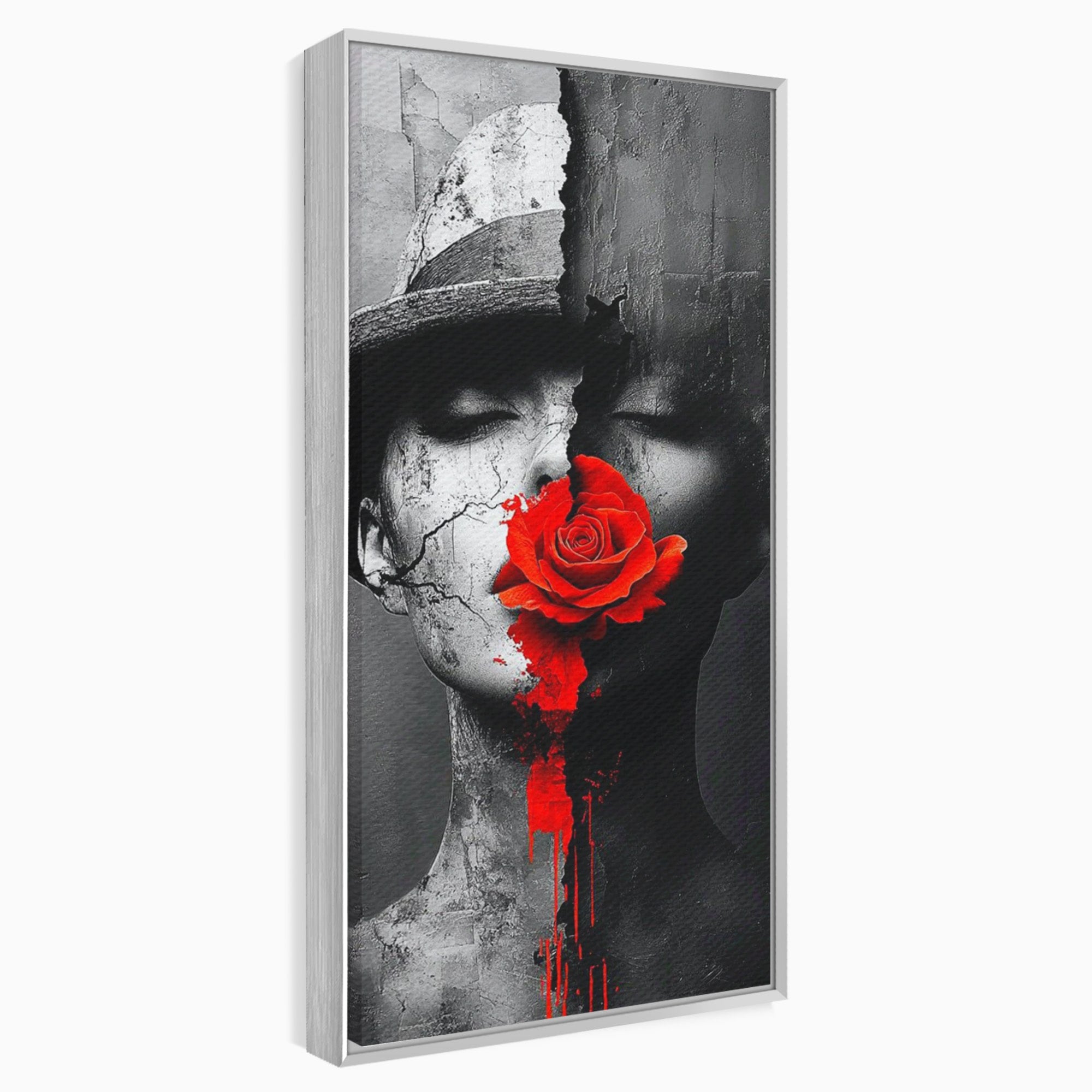 Tablou Canvas Premium LuxCanva® PI1051, Portret Cu Trandafir Rosu, Portret, Trandafir, Abstract, Living, Dormitor, Culori Vibrante