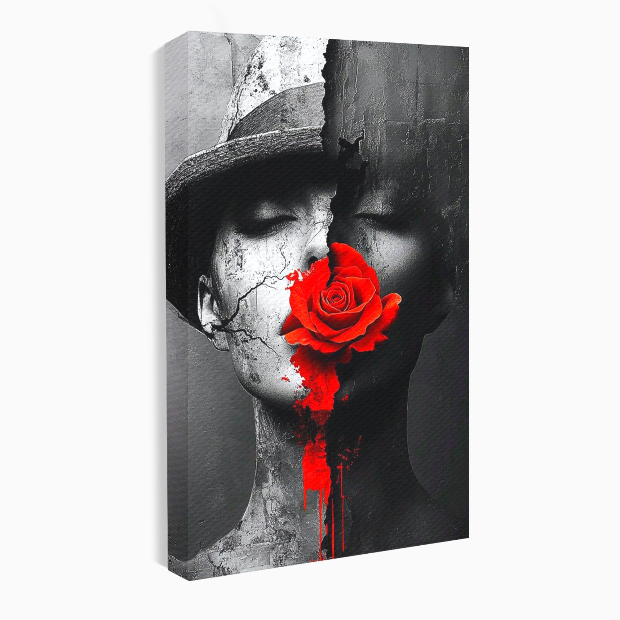 Tablou Canvas Premium LuxCanva® PI1051, Portret Cu Trandafir Rosu, Portret, Trandafir, Abstract, Living, Dormitor, Culori Vibrante