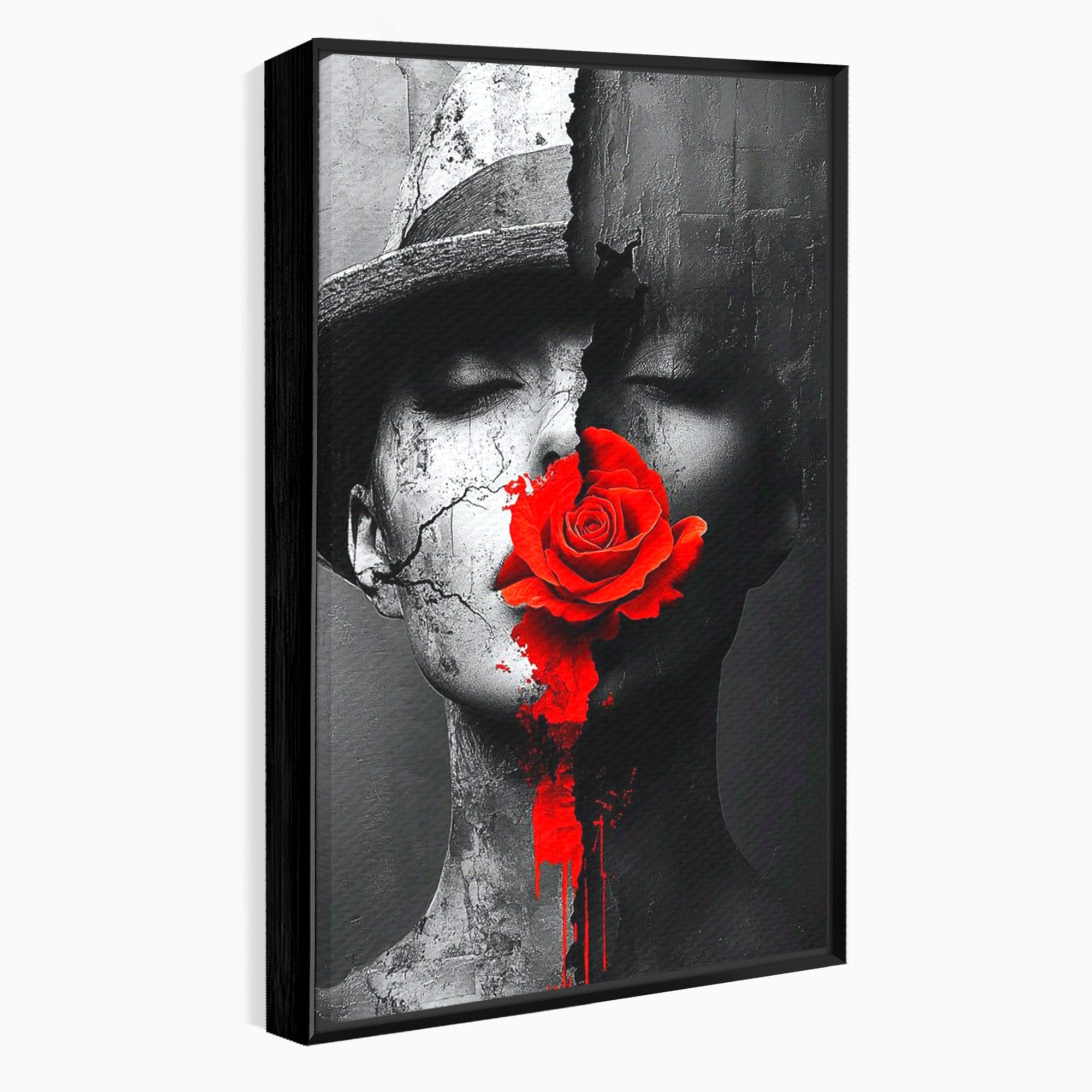 Tablou Canvas Premium LuxCanva® PI1051, Portret Cu Trandafir Rosu, Portret, Trandafir, Abstract, Living, Dormitor, Culori Vibrante