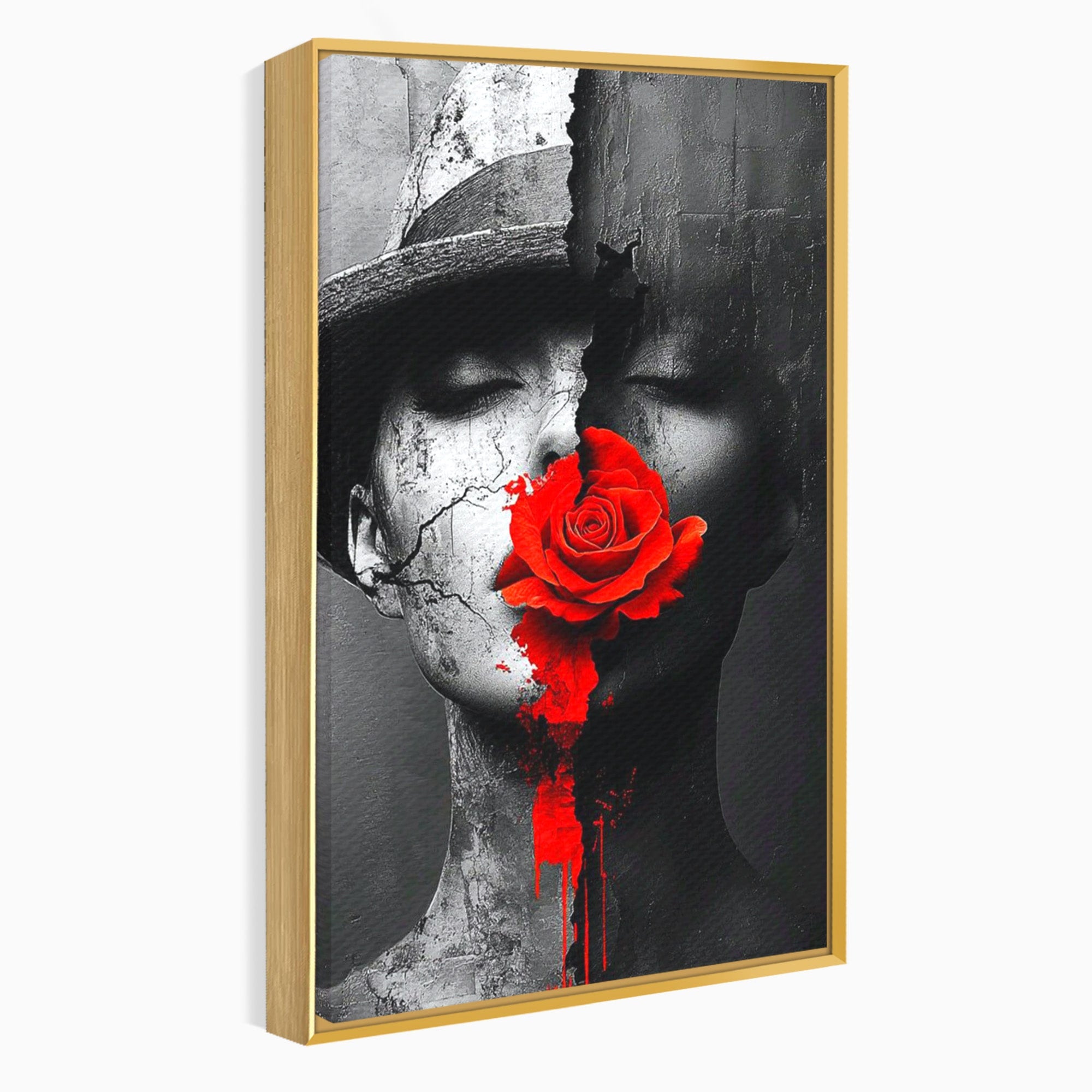 Tablou Canvas Premium LuxCanva® PI1051, Portret Cu Trandafir Rosu, Portret, Trandafir, Abstract, Living, Dormitor, Culori Vibrante
