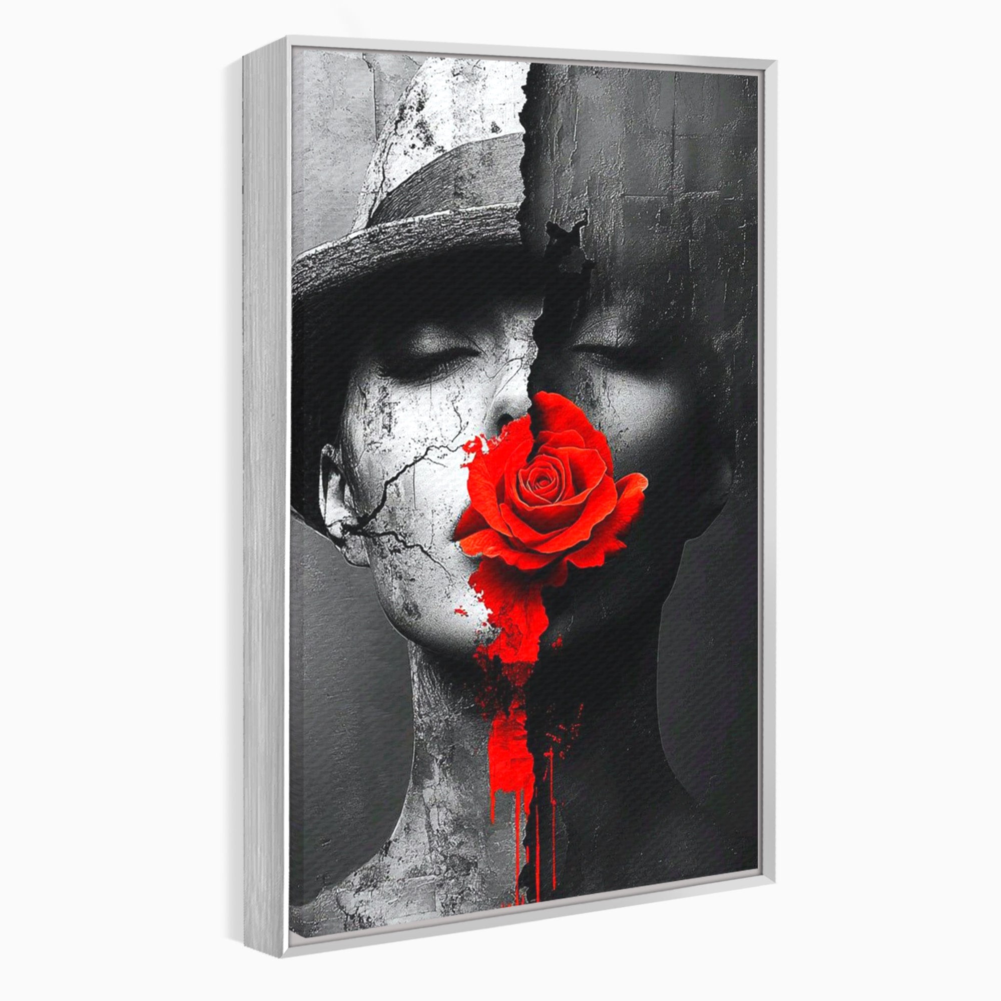 Tablou Canvas Premium LuxCanva® PI1051, Portret Cu Trandafir Rosu, Portret, Trandafir, Abstract, Living, Dormitor, Culori Vibrante