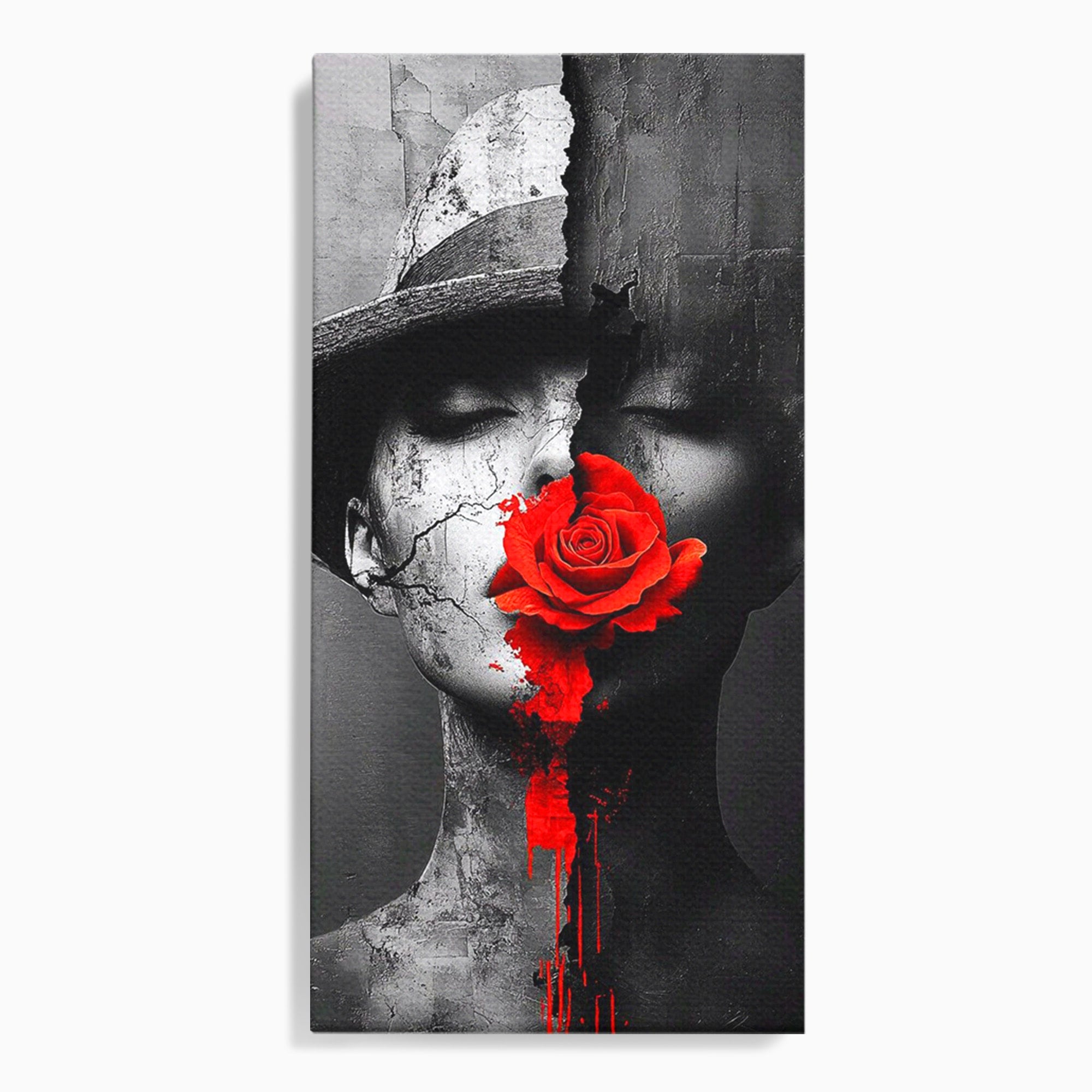 Tablou Canvas Premium LuxCanva® PI1051, Portret Cu Trandafir Rosu, Portret, Trandafir, Abstract, Living, Dormitor, Culori Vibrante