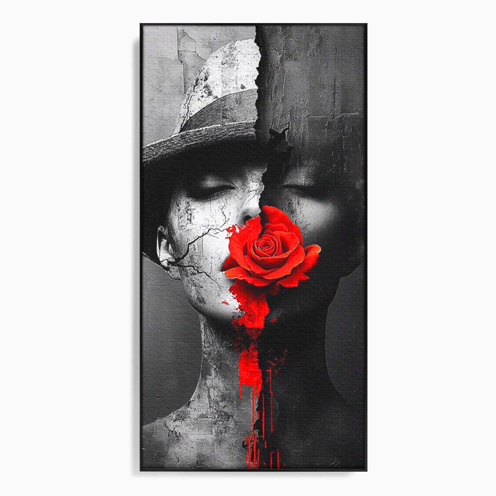 Tablou Canvas Premium LuxCanva® PI1051, Portret Cu Trandafir Rosu, Portret, Trandafir, Abstract, Living, Dormitor, Culori Vibrante