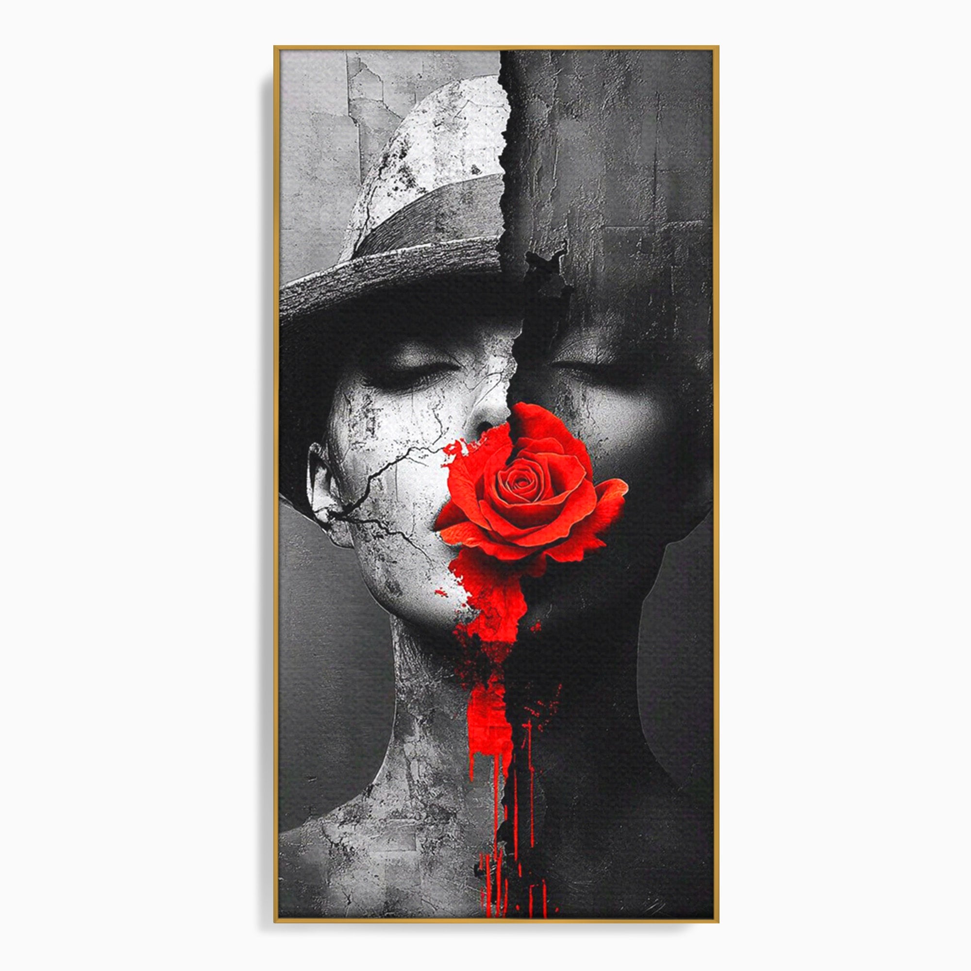 Tablou Canvas Premium LuxCanva® PI1051, Portret Cu Trandafir Rosu, Portret, Trandafir, Abstract, Living, Dormitor, Culori Vibrante