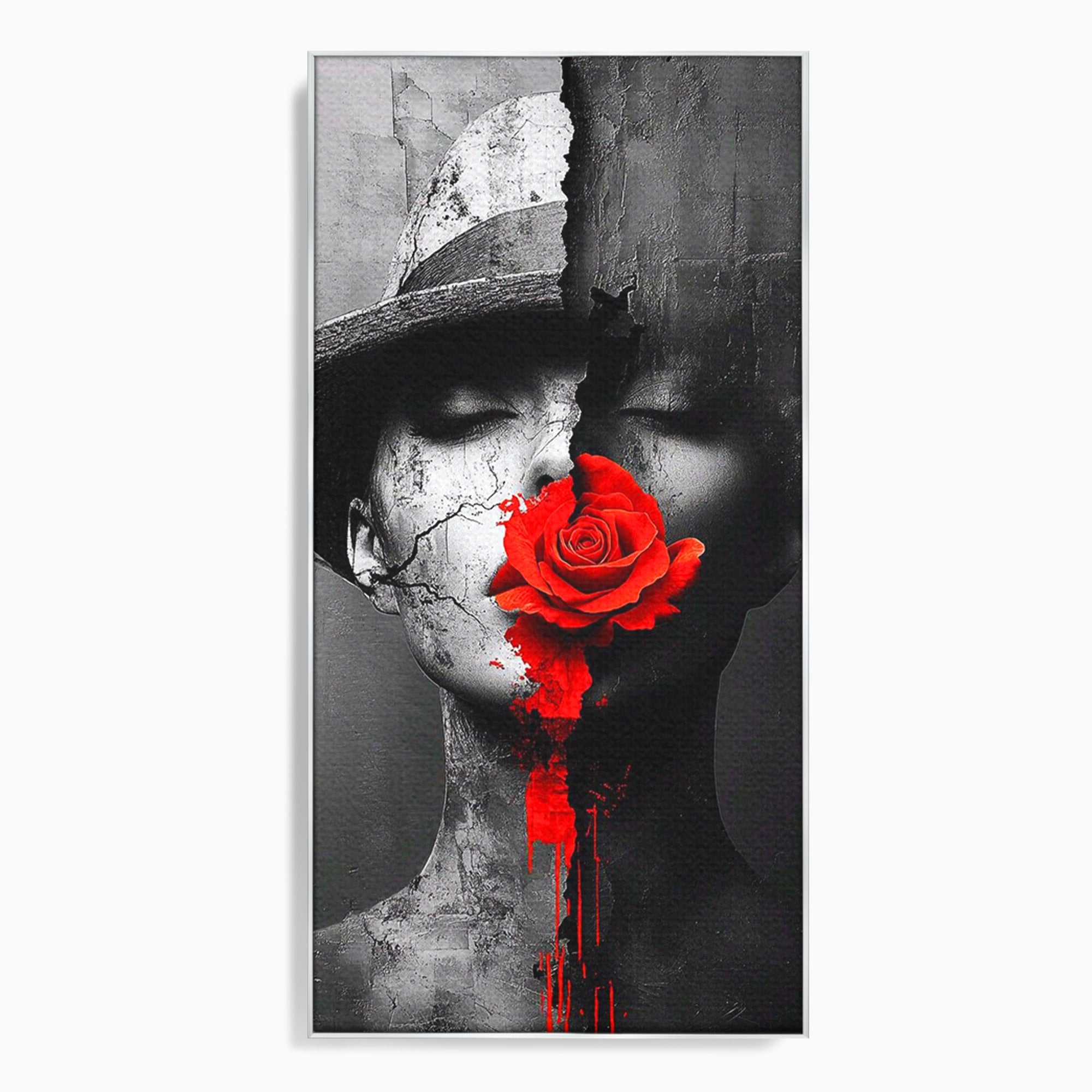 Tablou Canvas Premium LuxCanva® PI1051, Portret Cu Trandafir Rosu, Portret, Trandafir, Abstract, Living, Dormitor, Culori Vibrante
