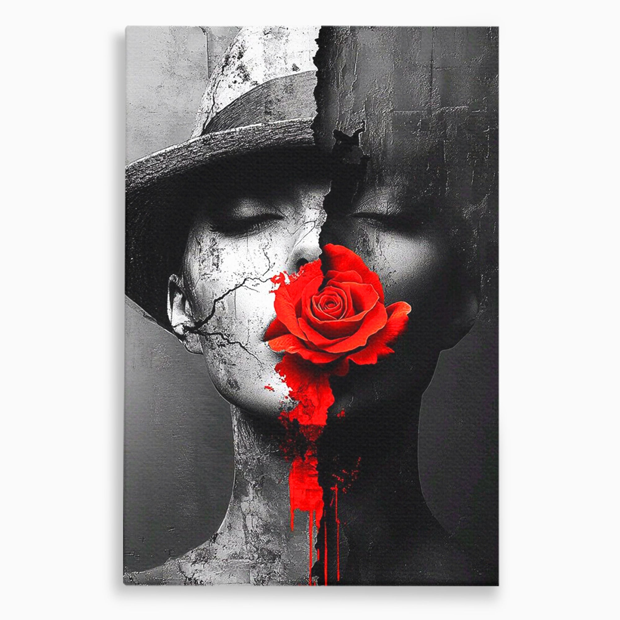 Tablou Canvas Premium LuxCanva® PI1051, Portret Cu Trandafir Rosu, Portret, Trandafir, Abstract, Living, Dormitor, Culori Vibrante