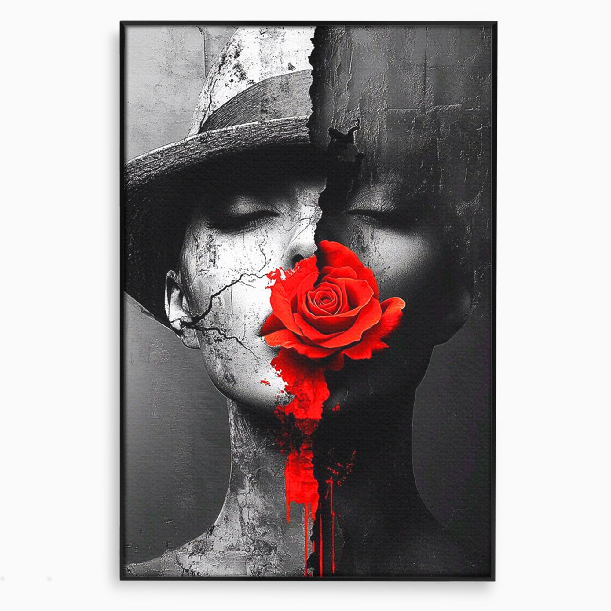 Tablou Canvas Premium LuxCanva® PI1051, Portret Cu Trandafir Rosu, Portret, Trandafir, Abstract, Living, Dormitor, Culori Vibrante