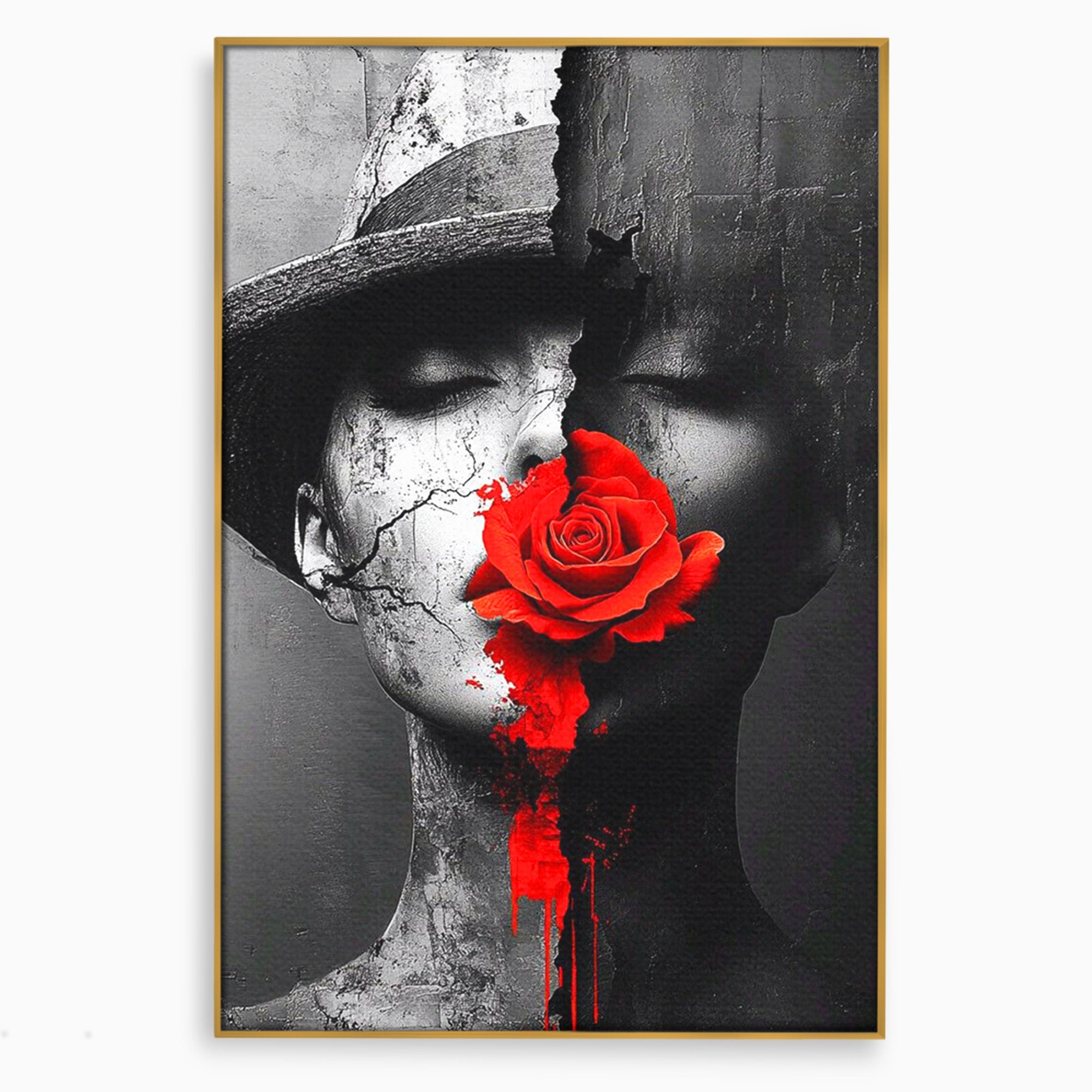 Tablou Canvas Premium LuxCanva® PI1051, Portret Cu Trandafir Rosu, Portret, Trandafir, Abstract, Living, Dormitor, Culori Vibrante