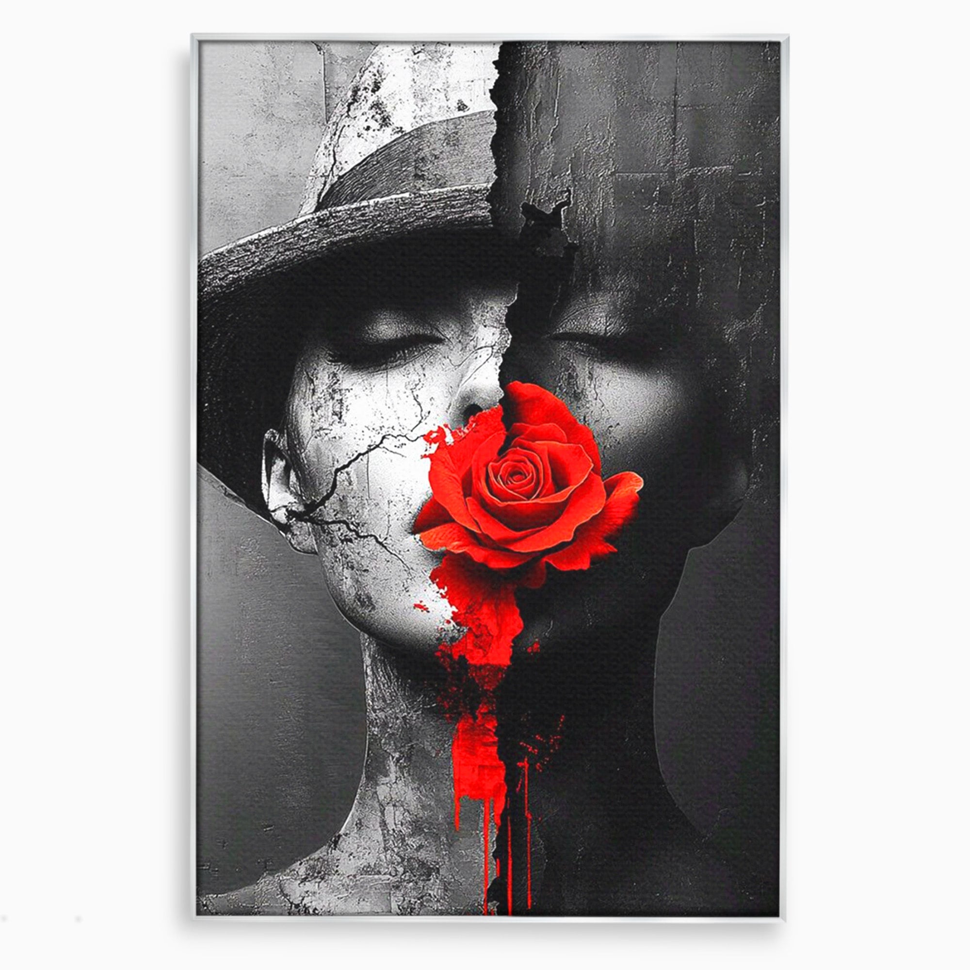 Tablou Canvas Premium LuxCanva® PI1051, Portret Cu Trandafir Rosu, Portret, Trandafir, Abstract, Living, Dormitor, Culori Vibrante