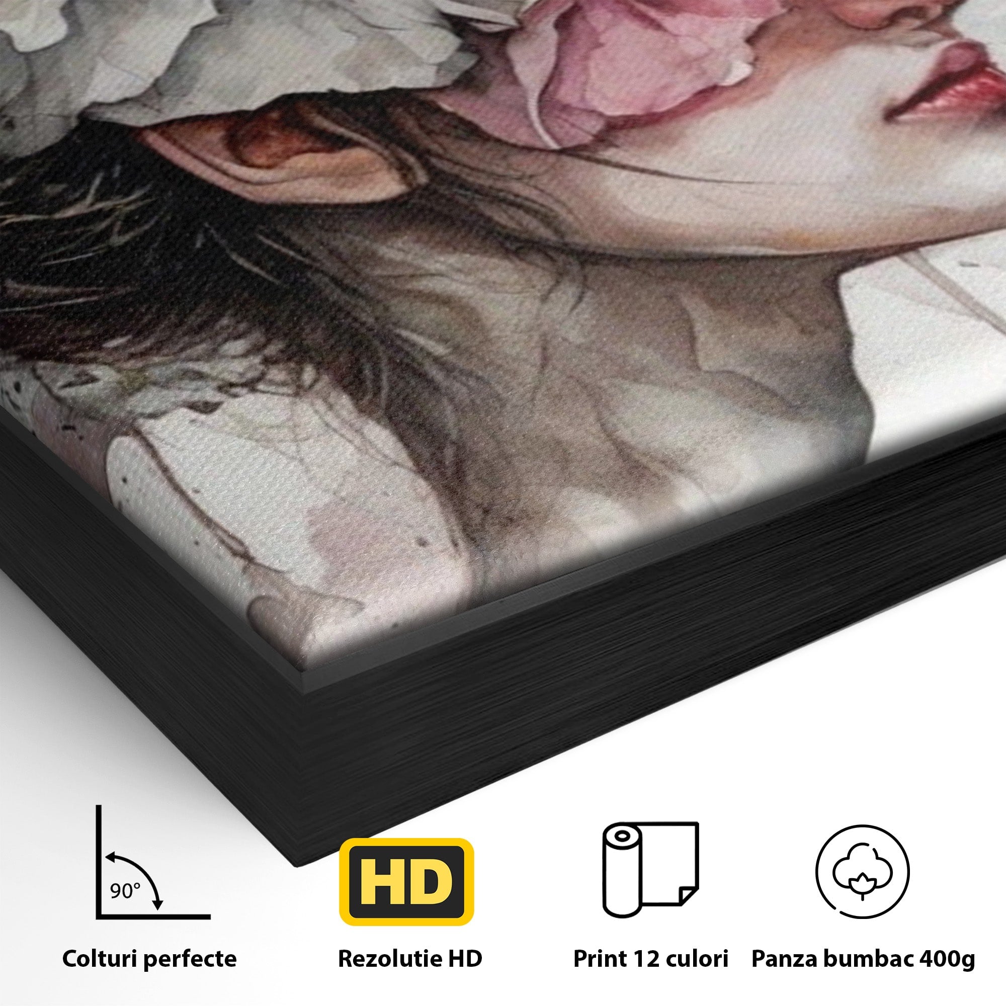 Tablou Canvas Premium LuxCanva® PI1052, Femeie Cu Flori Pe Cap, Femeie, Flori, Portret, Arta, Dormitor, Culori Vibrante