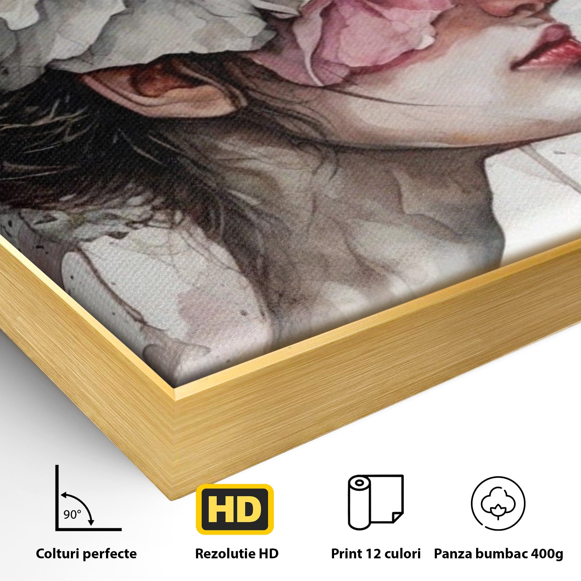 Tablou Canvas Premium LuxCanva® PI1052, Femeie Cu Flori Pe Cap, Femeie, Flori, Portret, Arta, Dormitor, Culori Vibrante