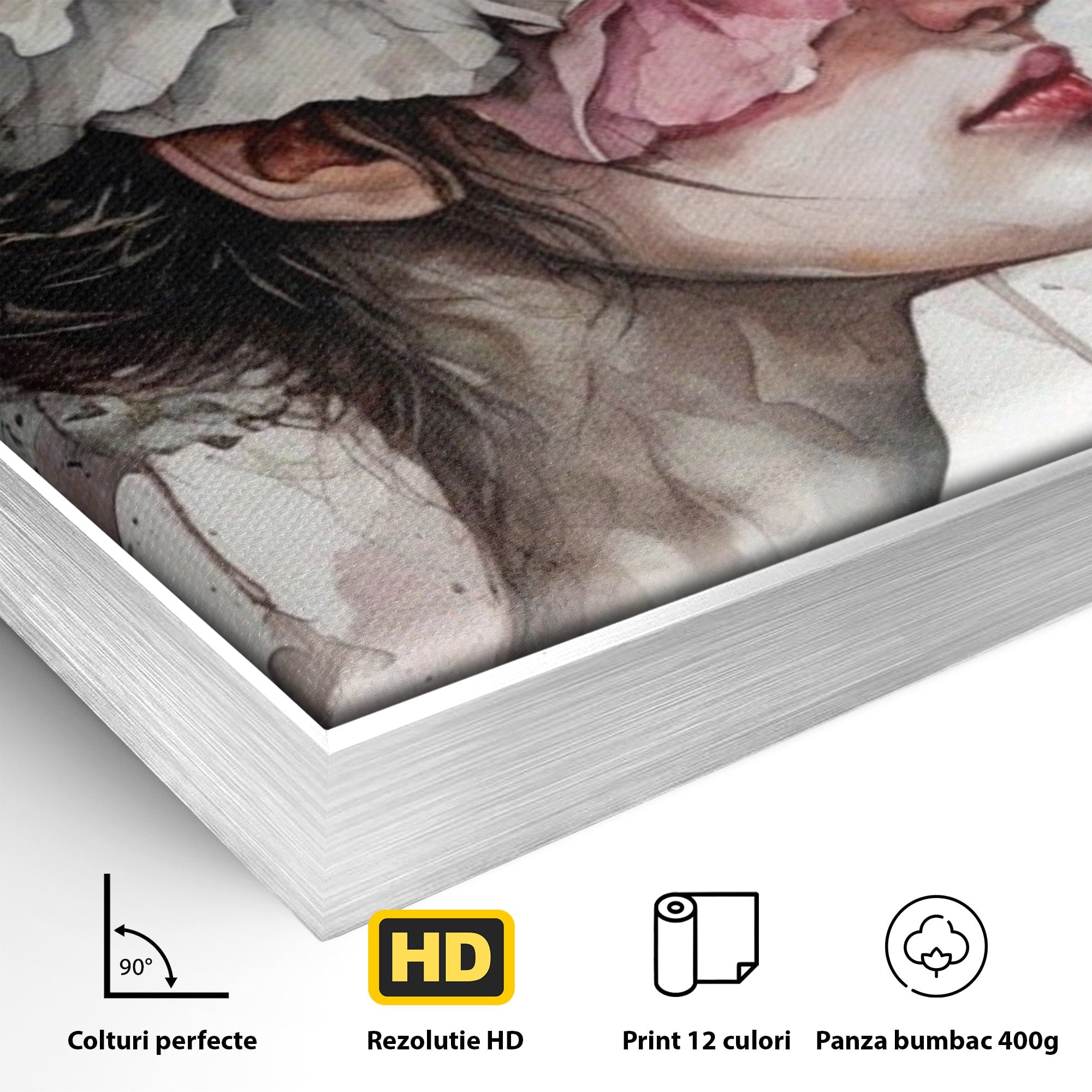 Tablou Canvas Premium LuxCanva® PI1052, Femeie Cu Flori Pe Cap, Femeie, Flori, Portret, Arta, Dormitor, Culori Vibrante