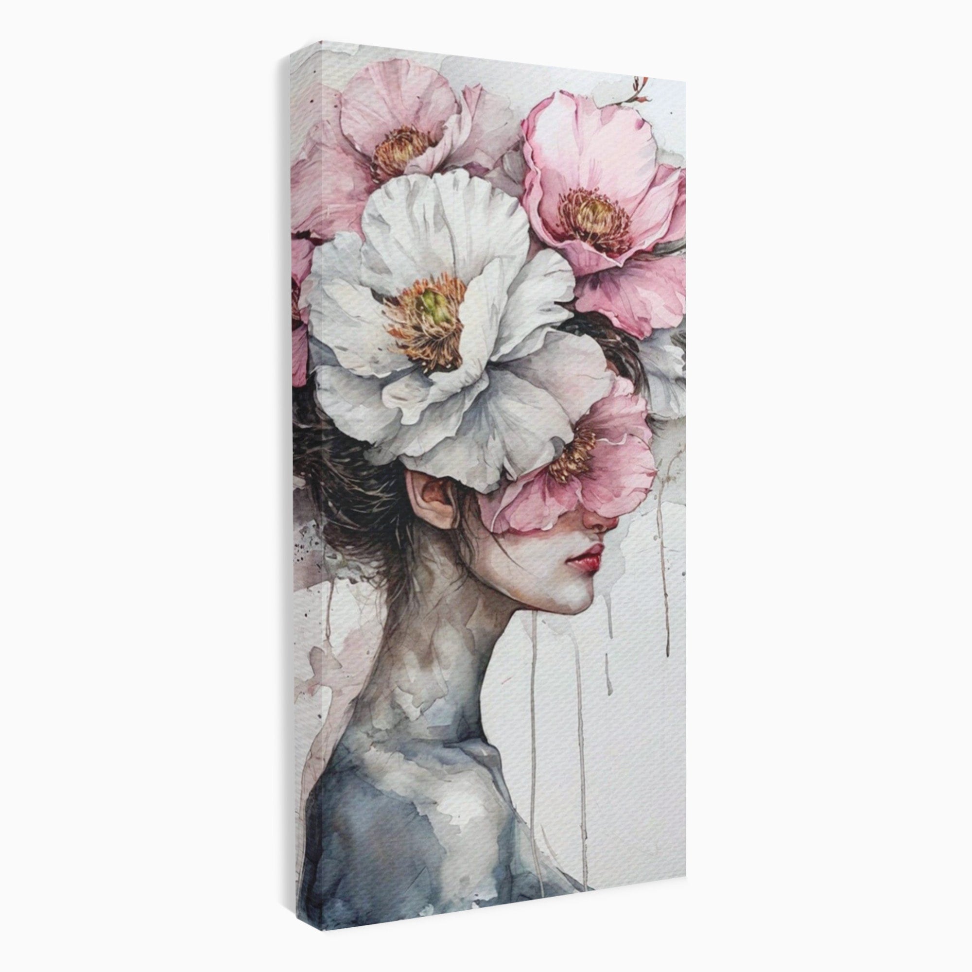 Tablou Canvas Premium LuxCanva® PI1052, Femeie Cu Flori Pe Cap, Femeie, Flori, Portret, Arta, Dormitor, Culori Vibrante