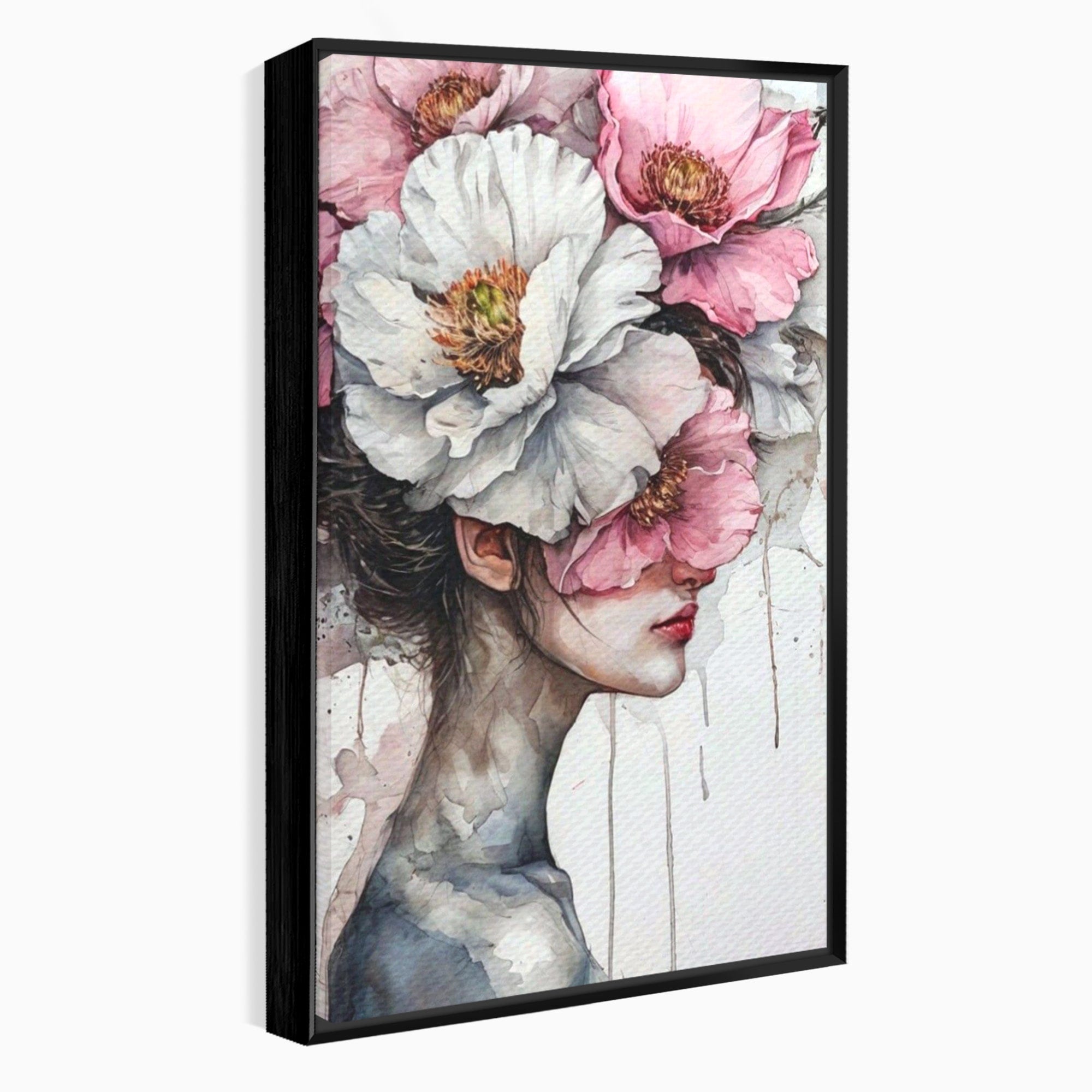 Tablou Canvas Premium LuxCanva® PI1052, Femeie Cu Flori Pe Cap, Femeie, Flori, Portret, Arta, Dormitor, Culori Vibrante