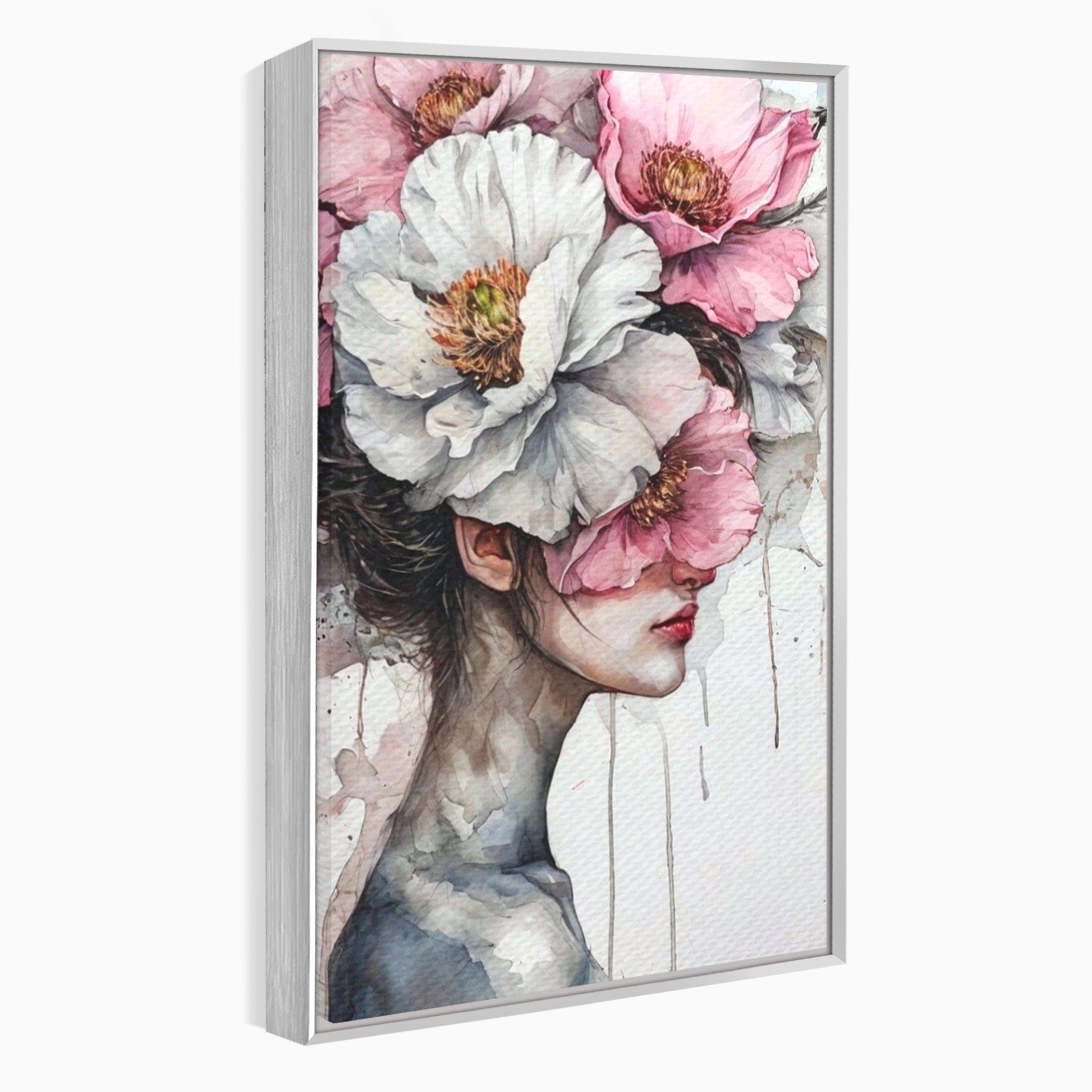Tablou Canvas Premium LuxCanva® PI1052, Femeie Cu Flori Pe Cap, Femeie, Flori, Portret, Arta, Dormitor, Culori Vibrante