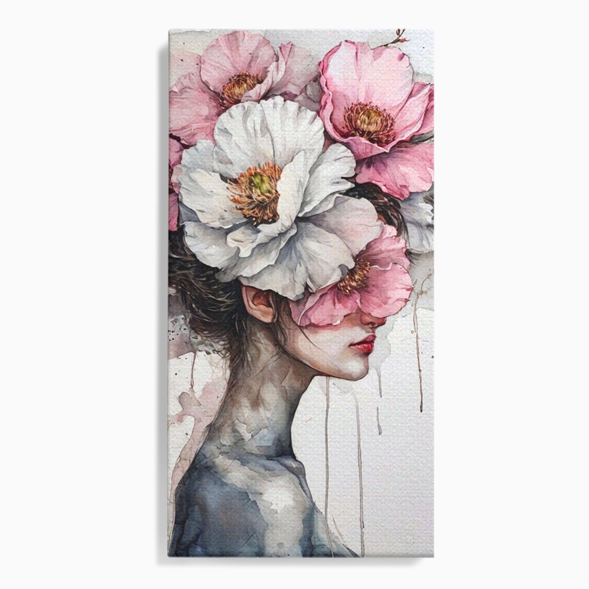 Tablou Canvas Premium LuxCanva® PI1052, Femeie Cu Flori Pe Cap, Femeie, Flori, Portret, Arta, Dormitor, Culori Vibrante