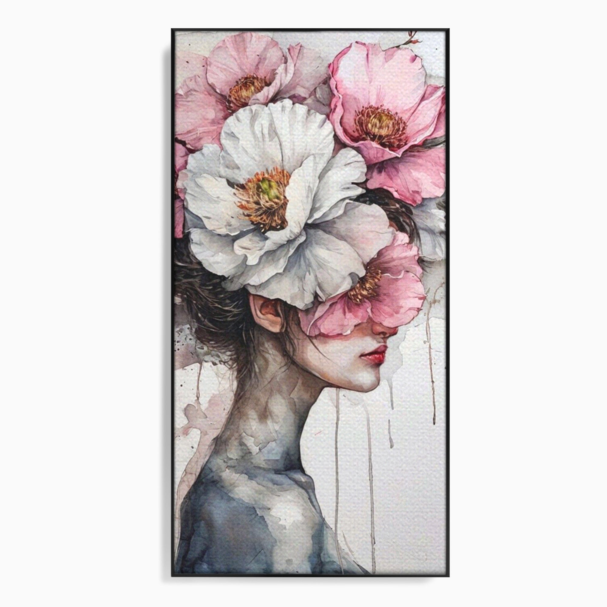 Tablou Canvas Premium LuxCanva® PI1052, Femeie Cu Flori Pe Cap, Femeie, Flori, Portret, Arta, Dormitor, Culori Vibrante