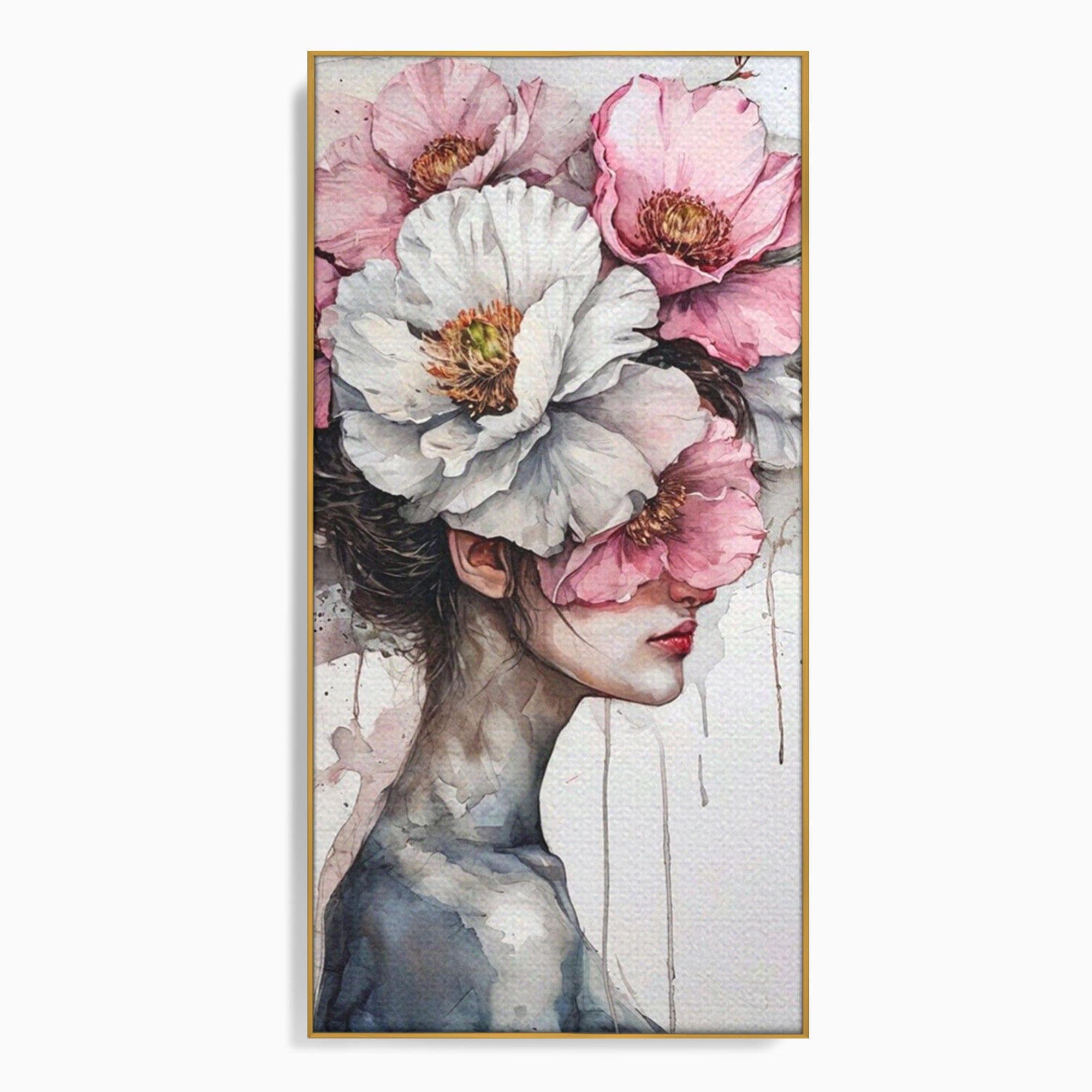 Tablou Canvas Premium LuxCanva® PI1052, Femeie Cu Flori Pe Cap, Femeie, Flori, Portret, Arta, Dormitor, Culori Vibrante