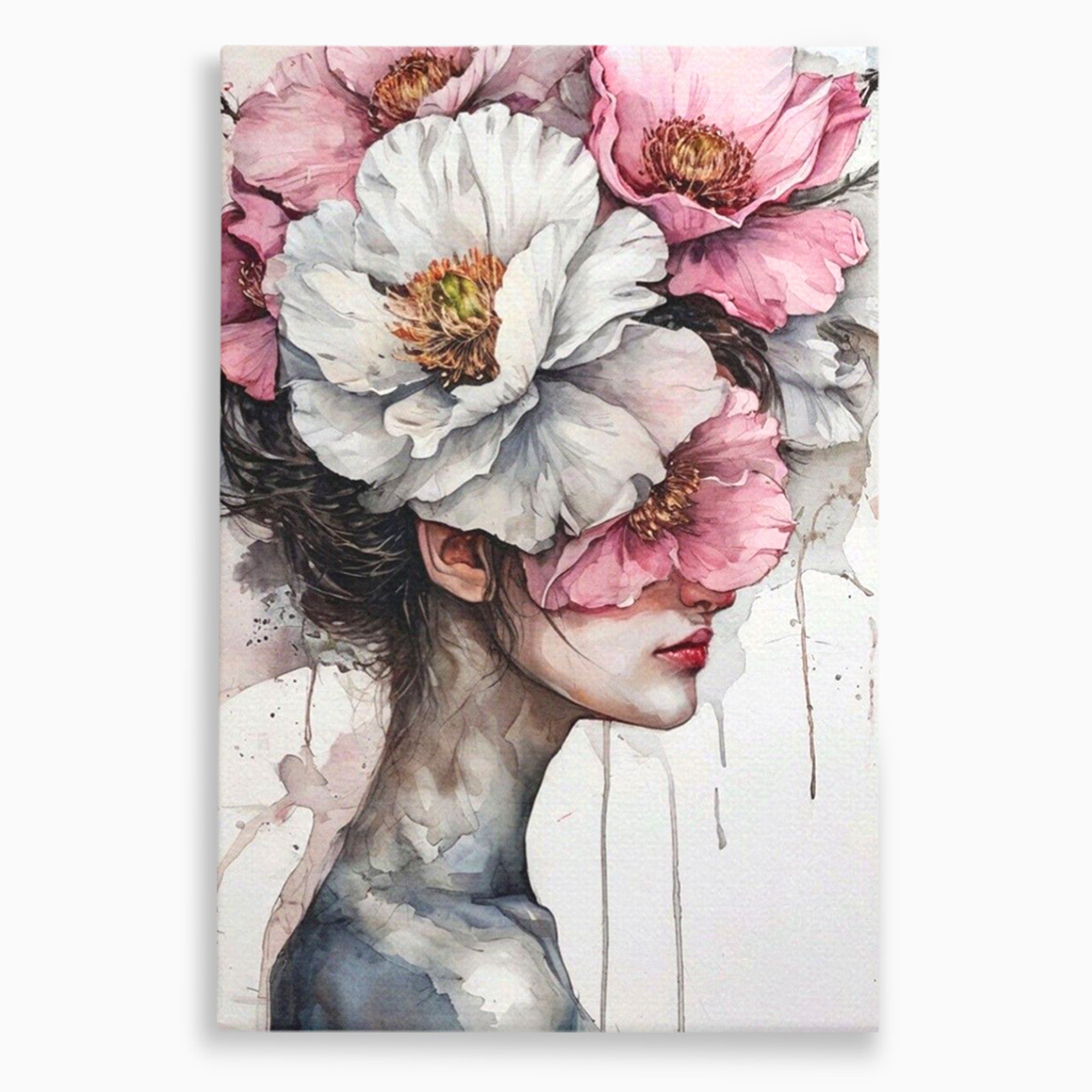 Tablou Canvas Premium LuxCanva® PI1052, Femeie Cu Flori Pe Cap, Femeie, Flori, Portret, Arta, Dormitor, Culori Vibrante