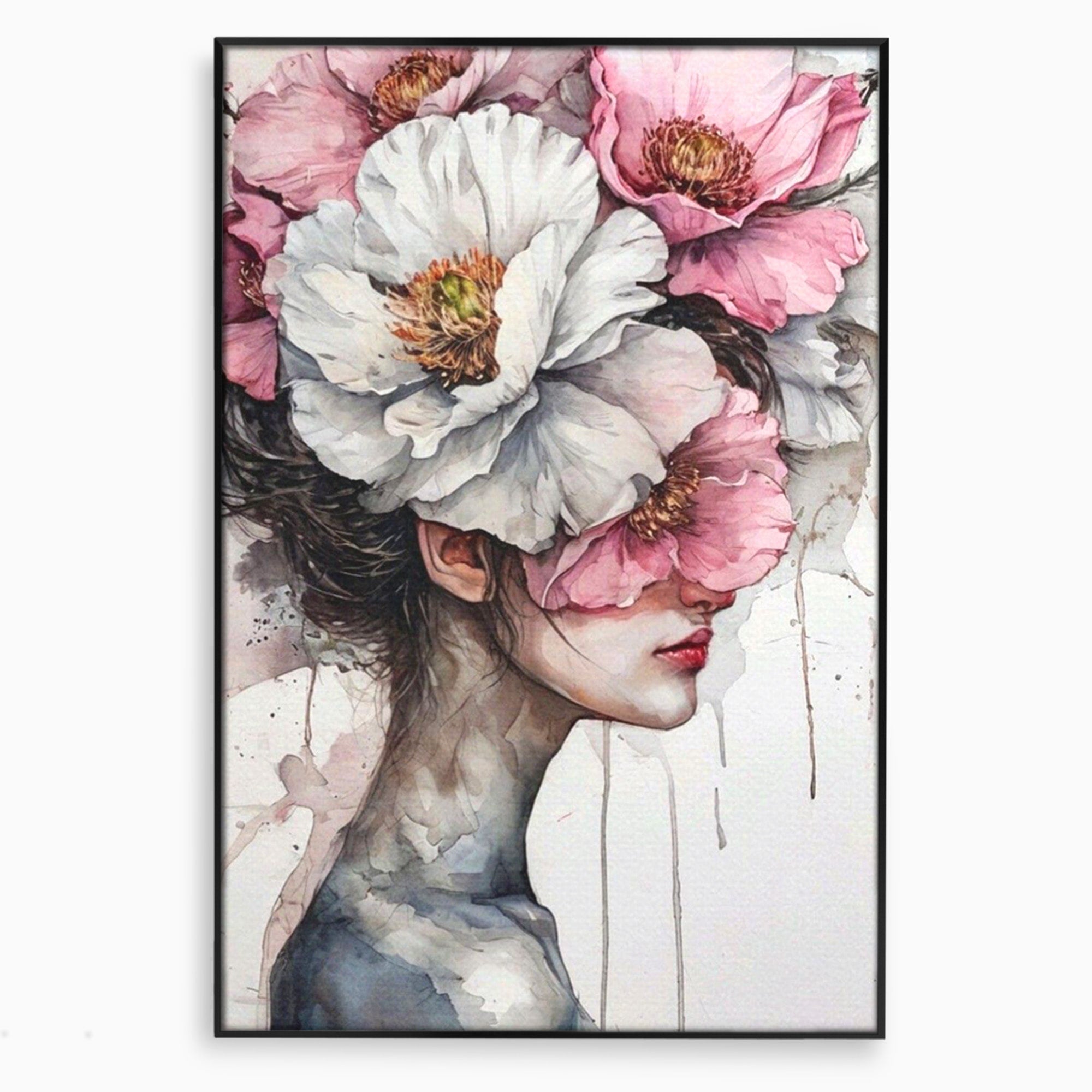 Tablou Canvas Premium LuxCanva® PI1052, Femeie Cu Flori Pe Cap, Femeie, Flori, Portret, Arta, Dormitor, Culori Vibrante