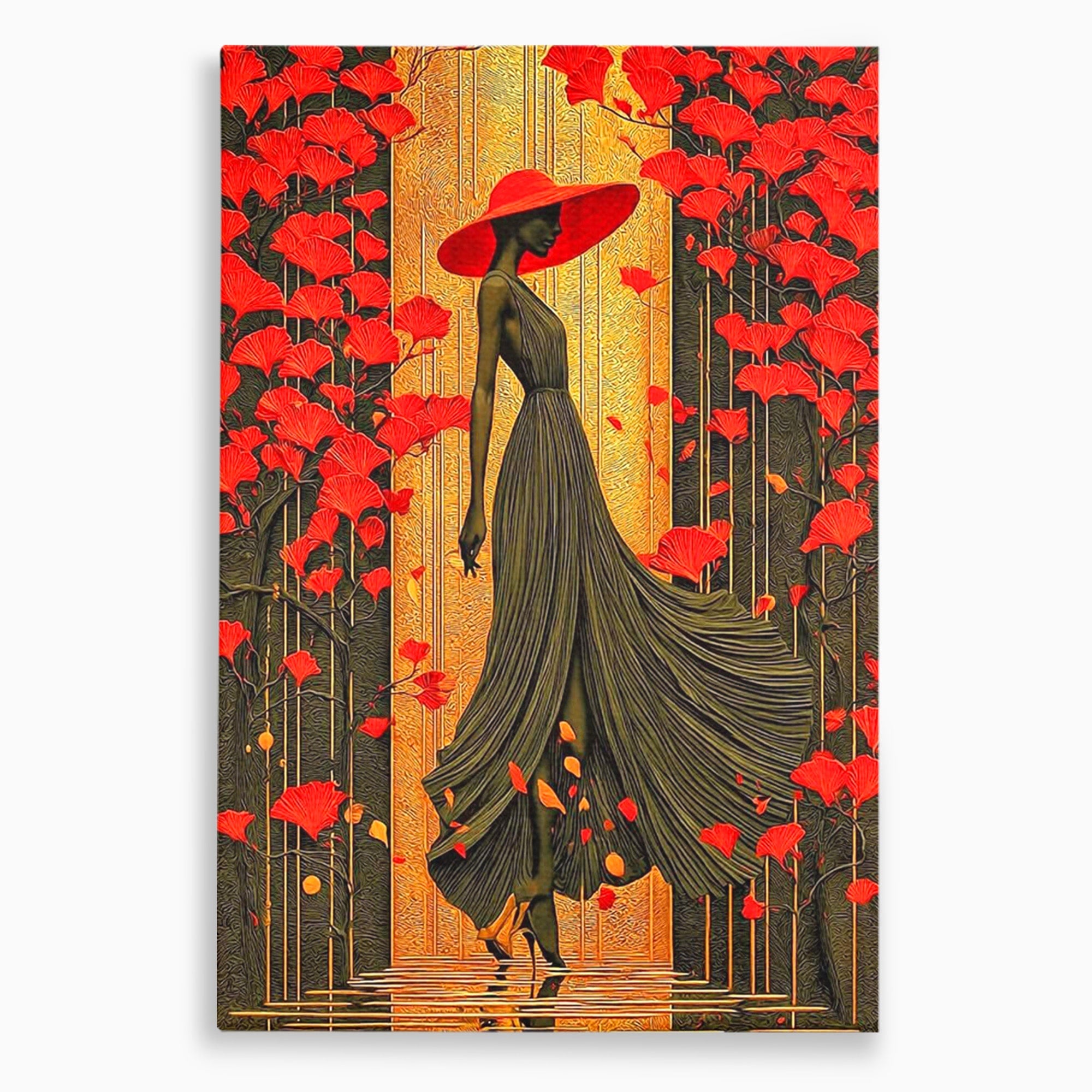 Tablou Canvas Premium LuxCanva® PI1053, Eleganta Rosie, Femeie, Moda, Flori, Eleganta, Living, Culori Vibrante