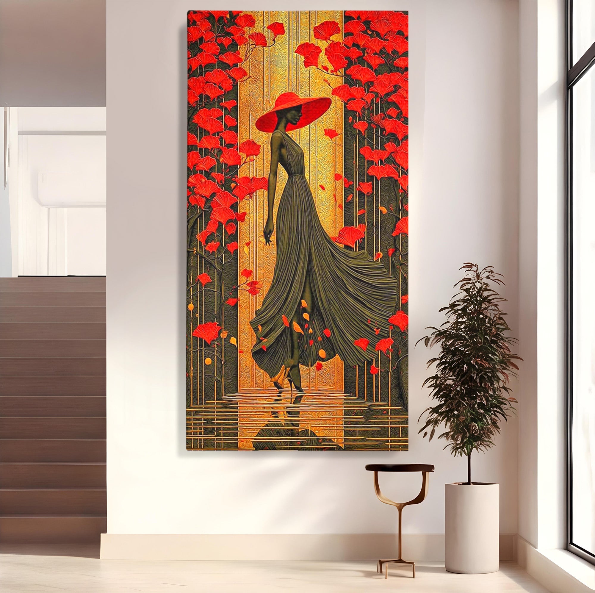 Tablou Canvas Premium LuxCanva® PI1053, Eleganta Rosie, Femeie, Moda, Flori, Eleganta, Living, Culori Vibrante