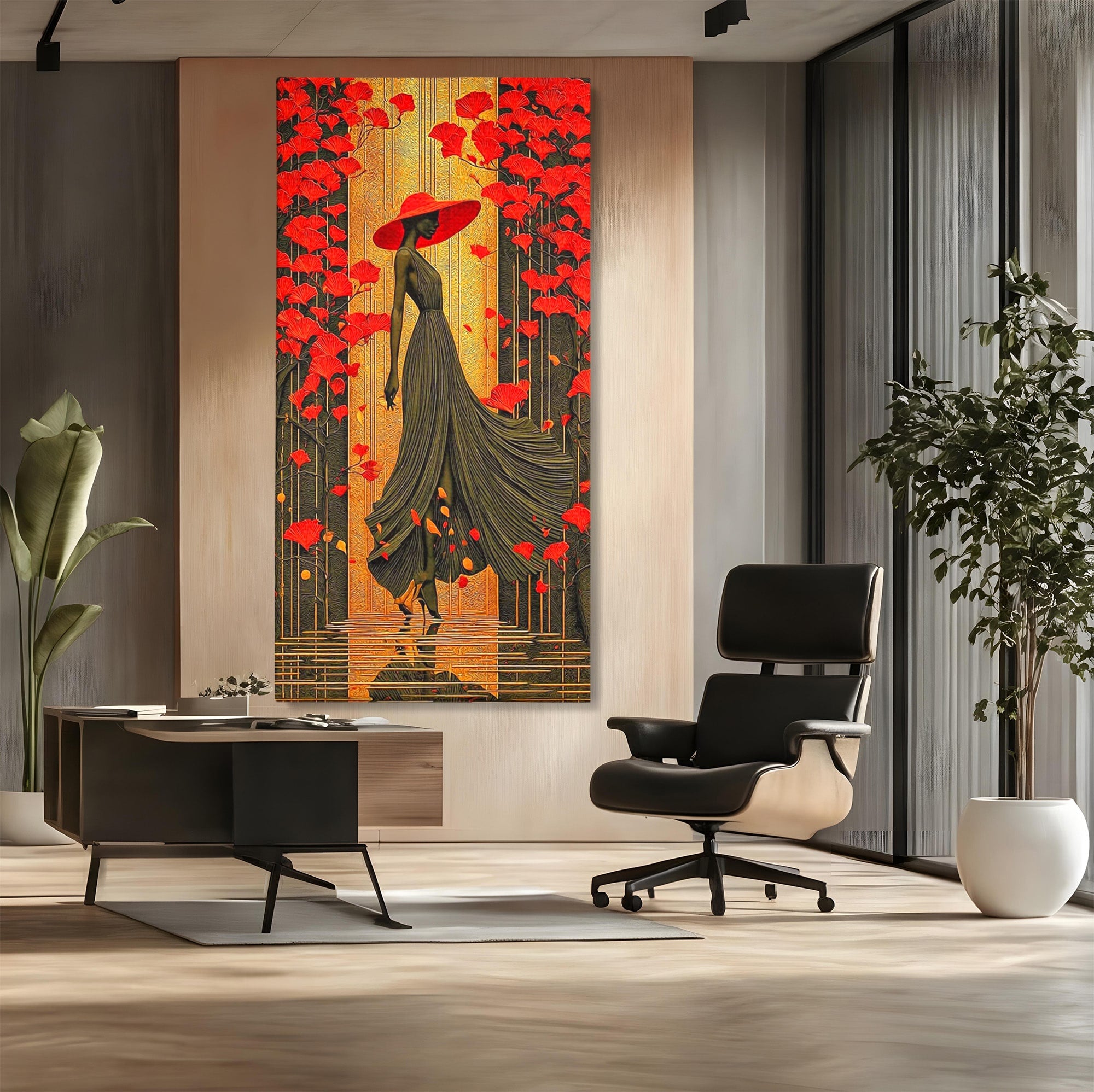 Tablou Canvas Premium LuxCanva® PI1053, Eleganta Rosie, Femeie, Moda, Flori, Eleganta, Living, Culori Vibrante