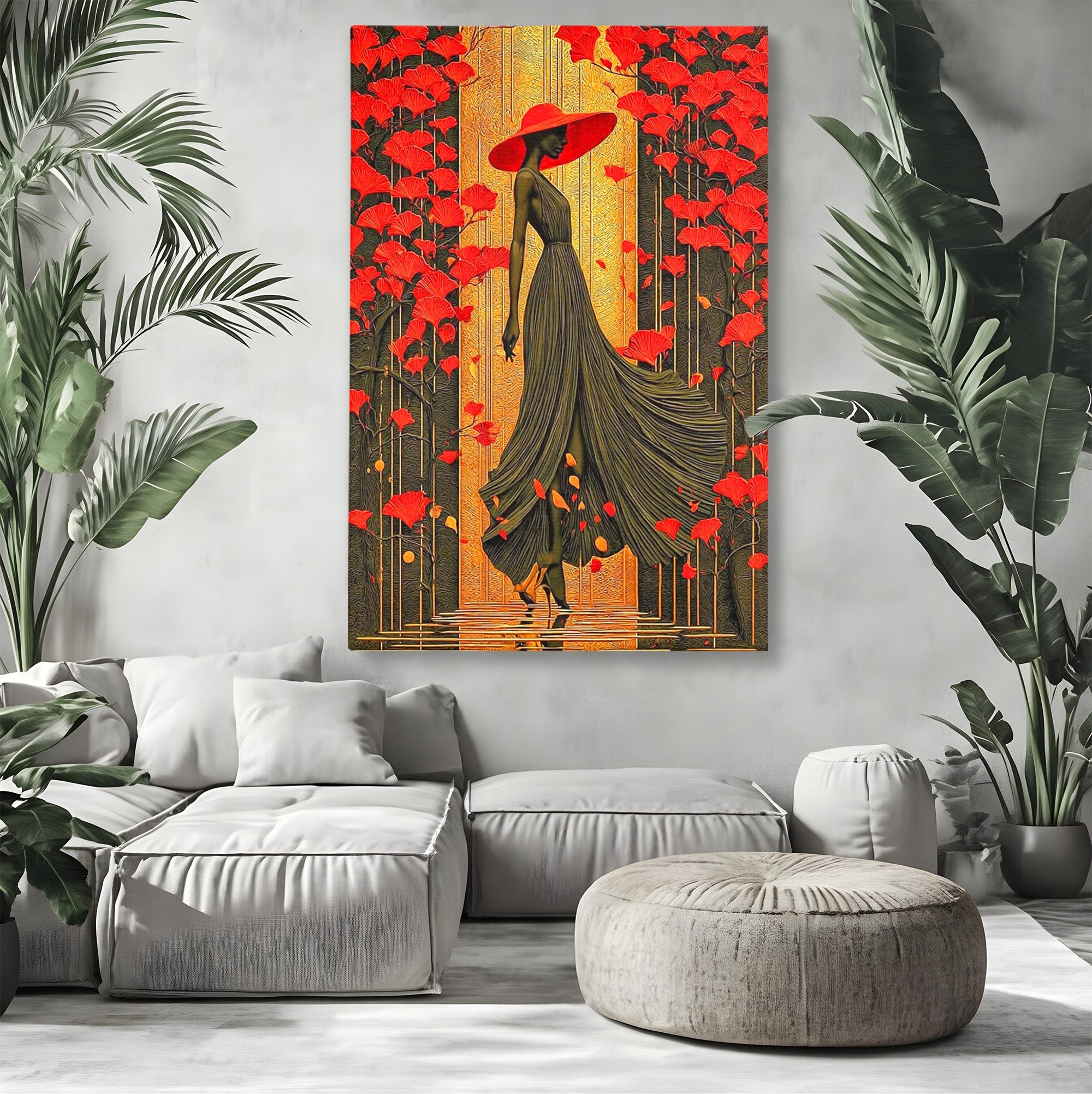 Tablou Canvas Premium LuxCanva® PI1053, Eleganta Rosie, Femeie, Moda, Flori, Eleganta, Living, Culori Vibrante