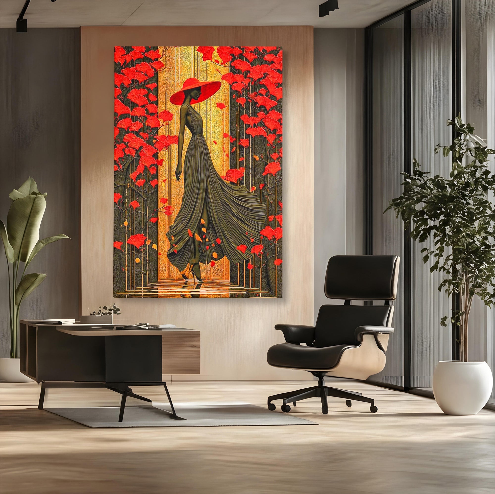 Tablou Canvas Premium LuxCanva® PI1053, Eleganta Rosie, Femeie, Moda, Flori, Eleganta, Living, Culori Vibrante