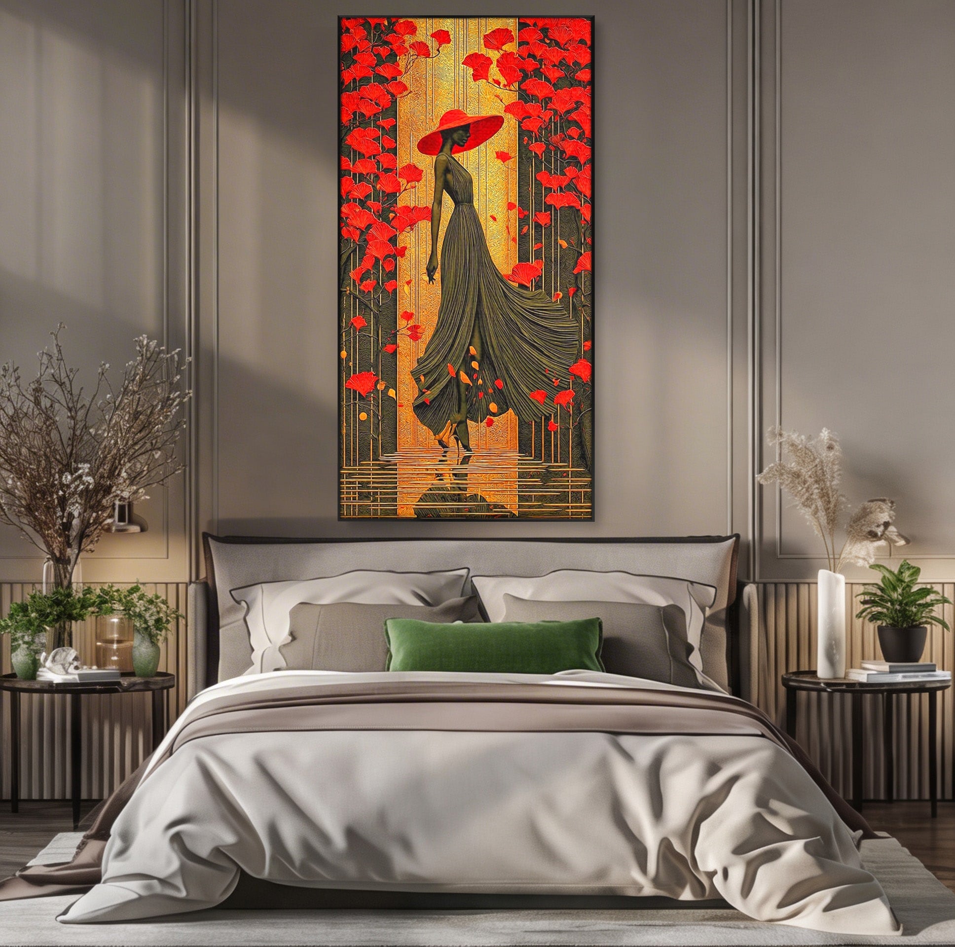 Tablou Canvas Premium LuxCanva® PI1053, Eleganta Rosie, Femeie, Moda, Flori, Eleganta, Living, Culori Vibrante
