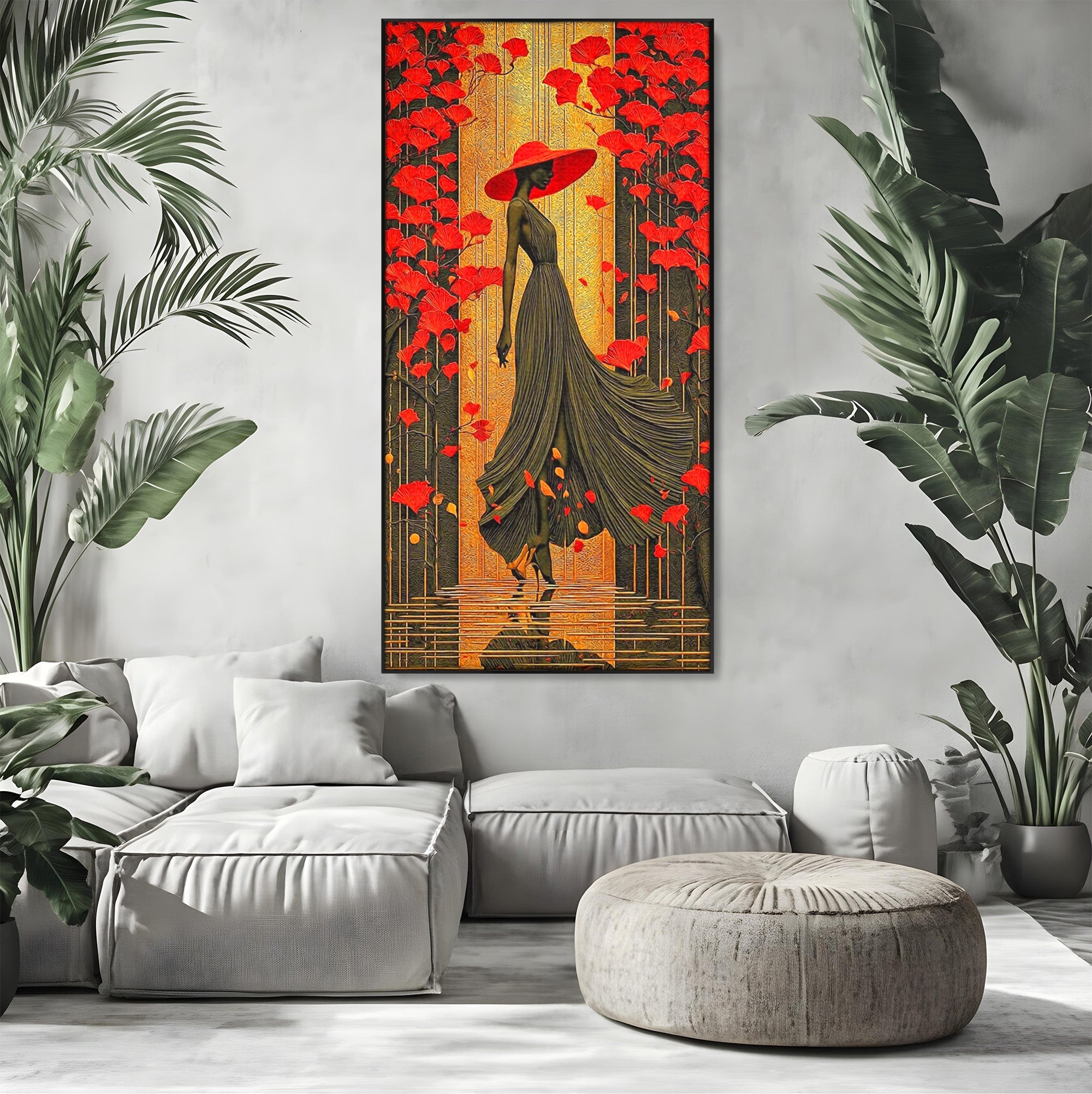 Tablou Canvas Premium LuxCanva® PI1053, Eleganta Rosie, Femeie, Moda, Flori, Eleganta, Living, Culori Vibrante